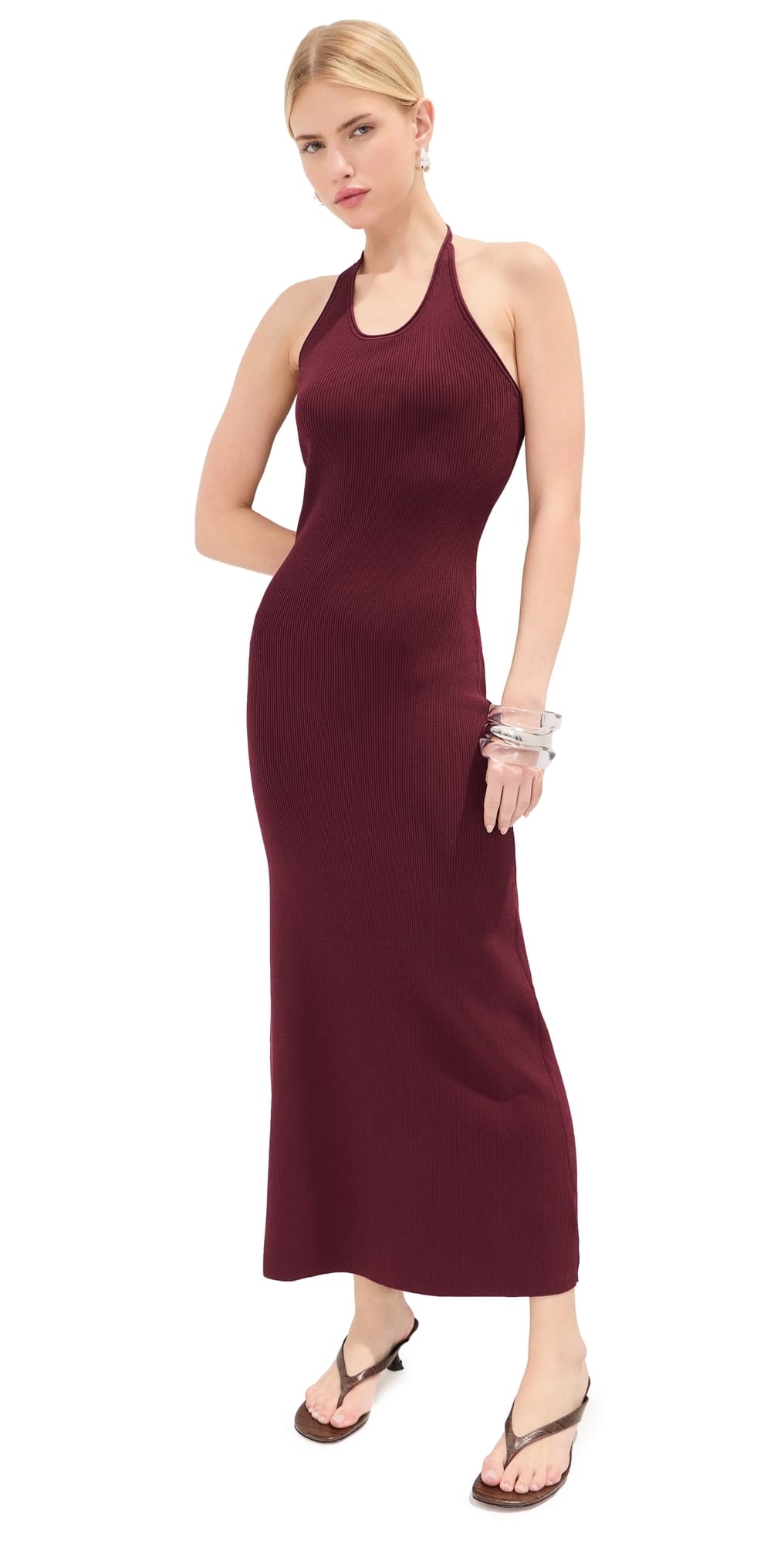 LE BOP Carey Knit Halter Dress Burgundy