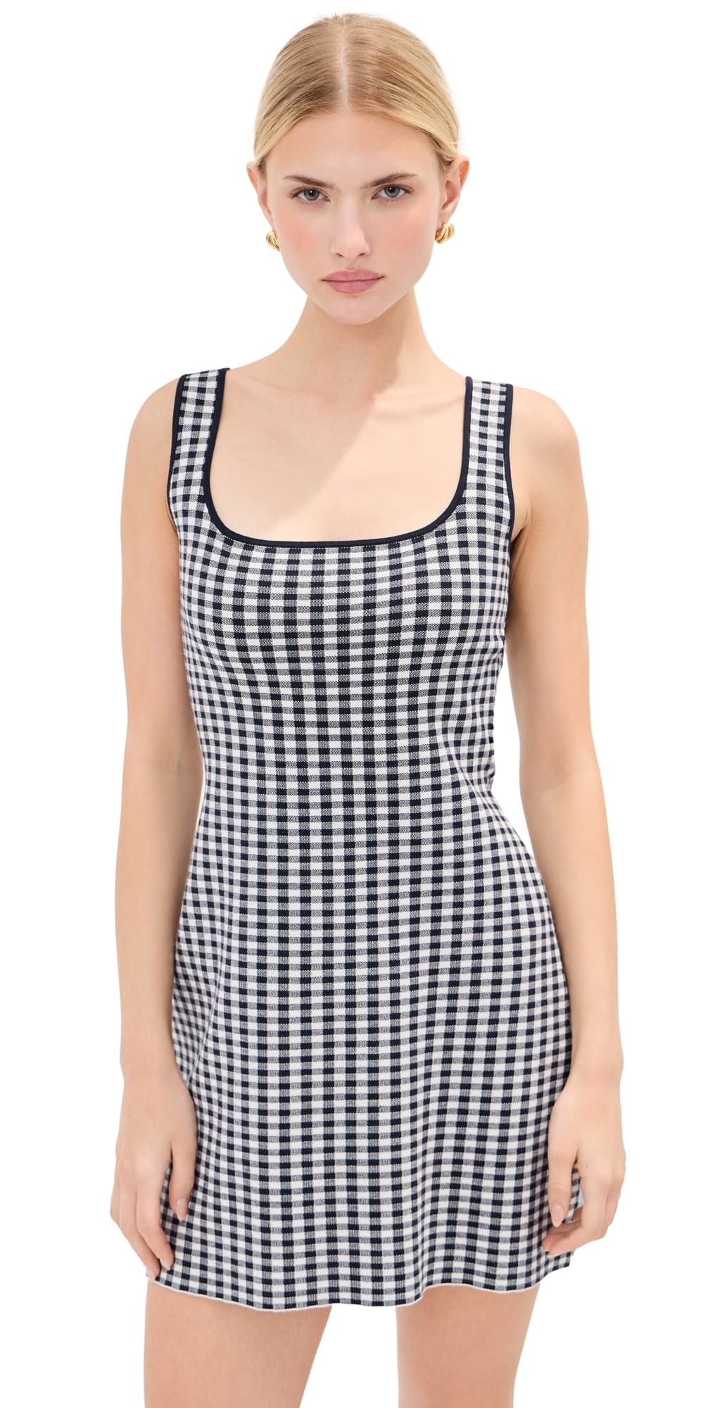 LE BOP Gingham Knit Mini Dress Midnight/White