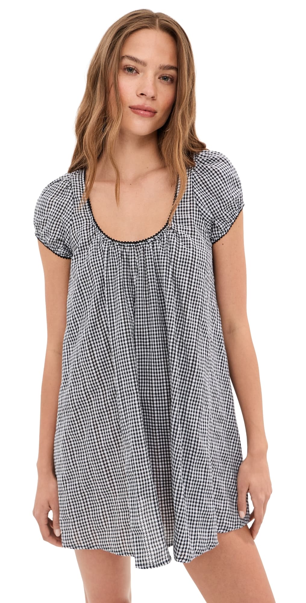 LE BOP Babydoll Mini Dress Black/White Gingham