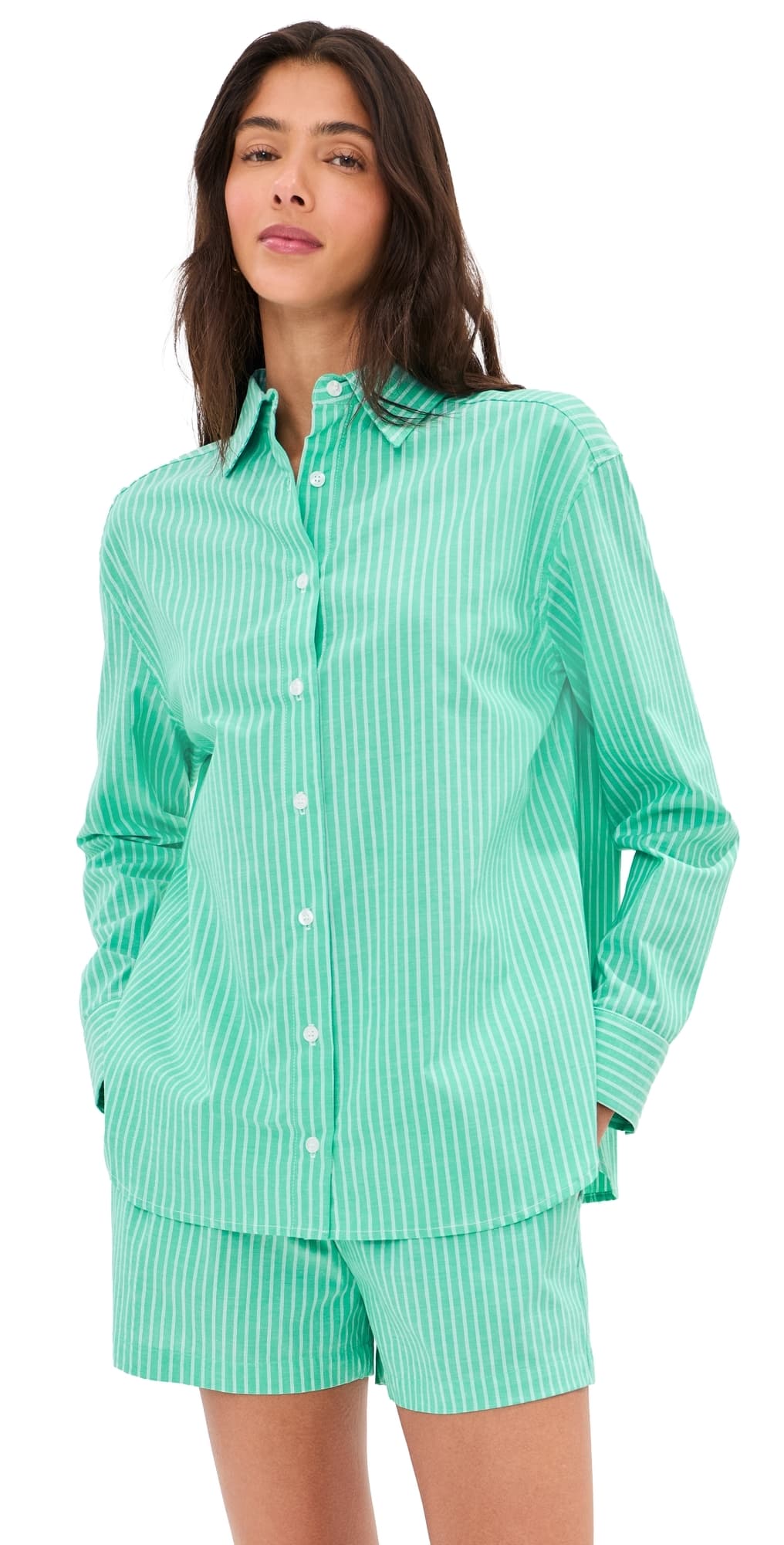 LE BOP Kali Tie Back Button Down Aqua/White Poplin Stripe