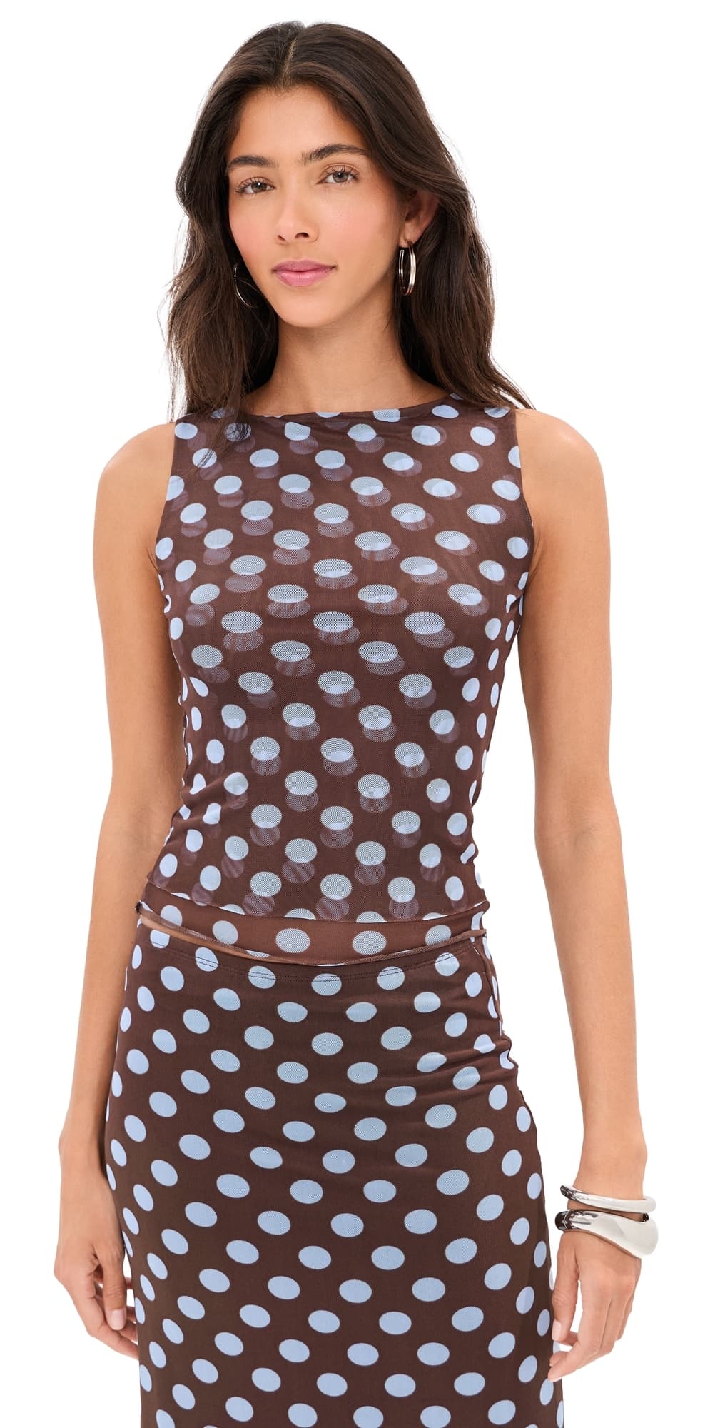 LE BOP Carrie Tank Brown/Blue Polka Dot · XXL