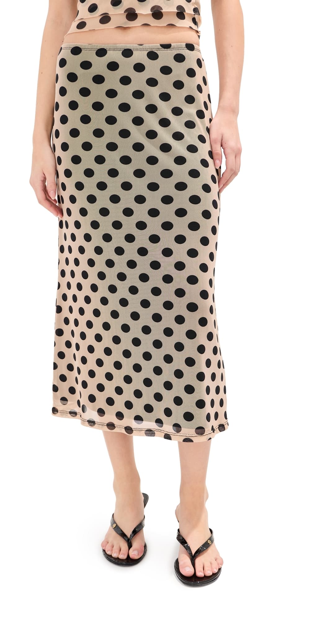 LE BOP Emma Midi Skirt Tan/Black Polka Dot