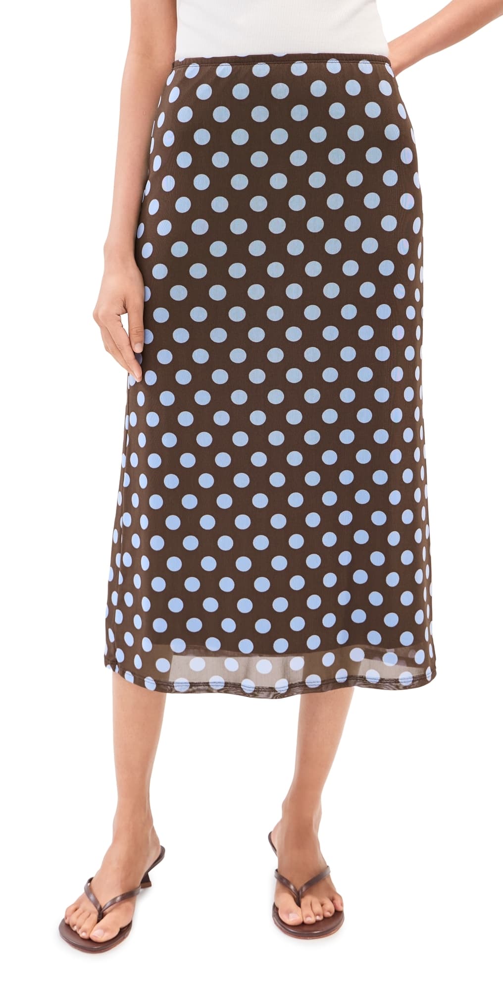 LE BOP Emma Midi Skirt Brown/Blue Polka Dot