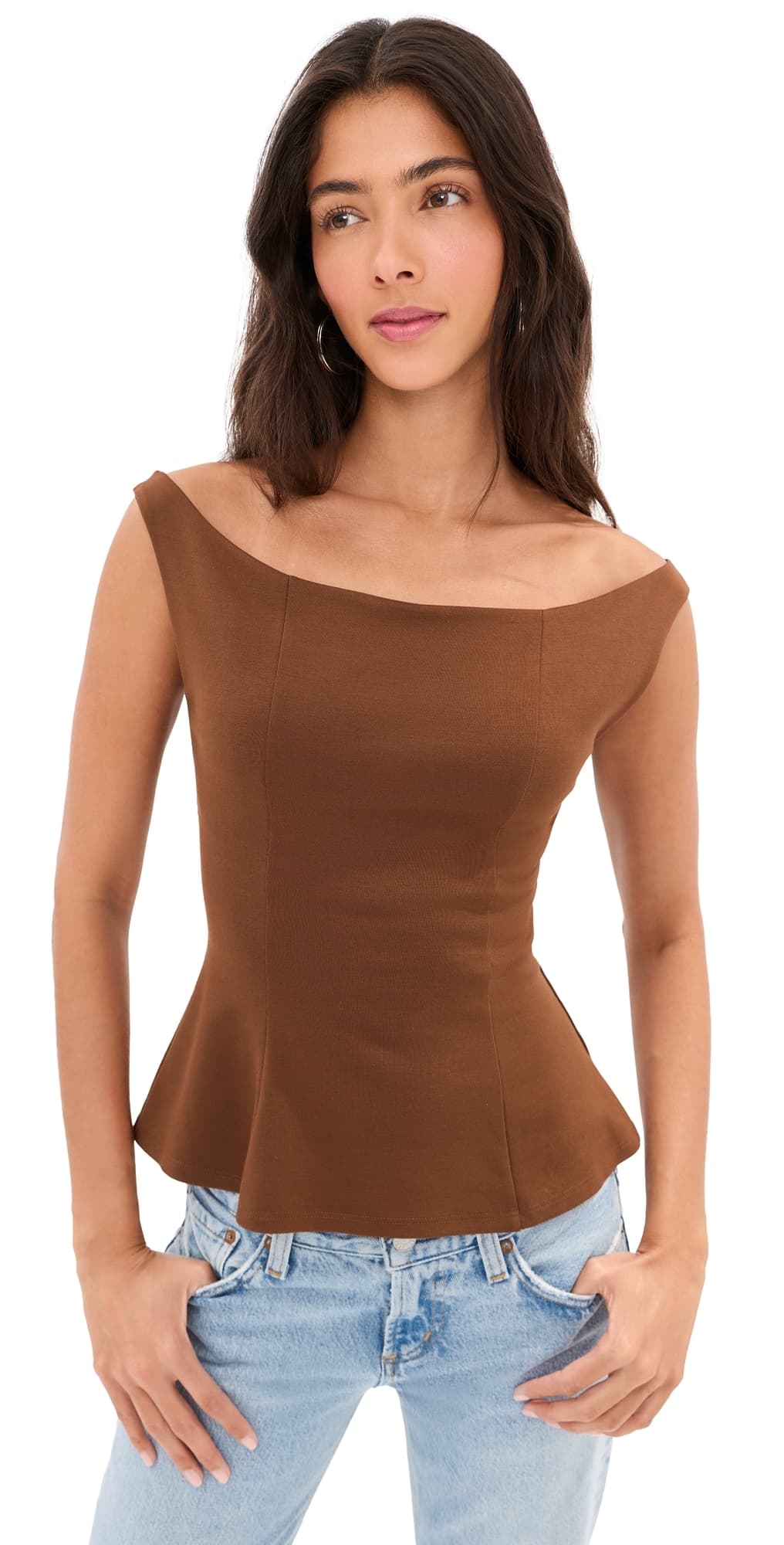 LE BOP Ponte Off Shoulder Top Chocolate