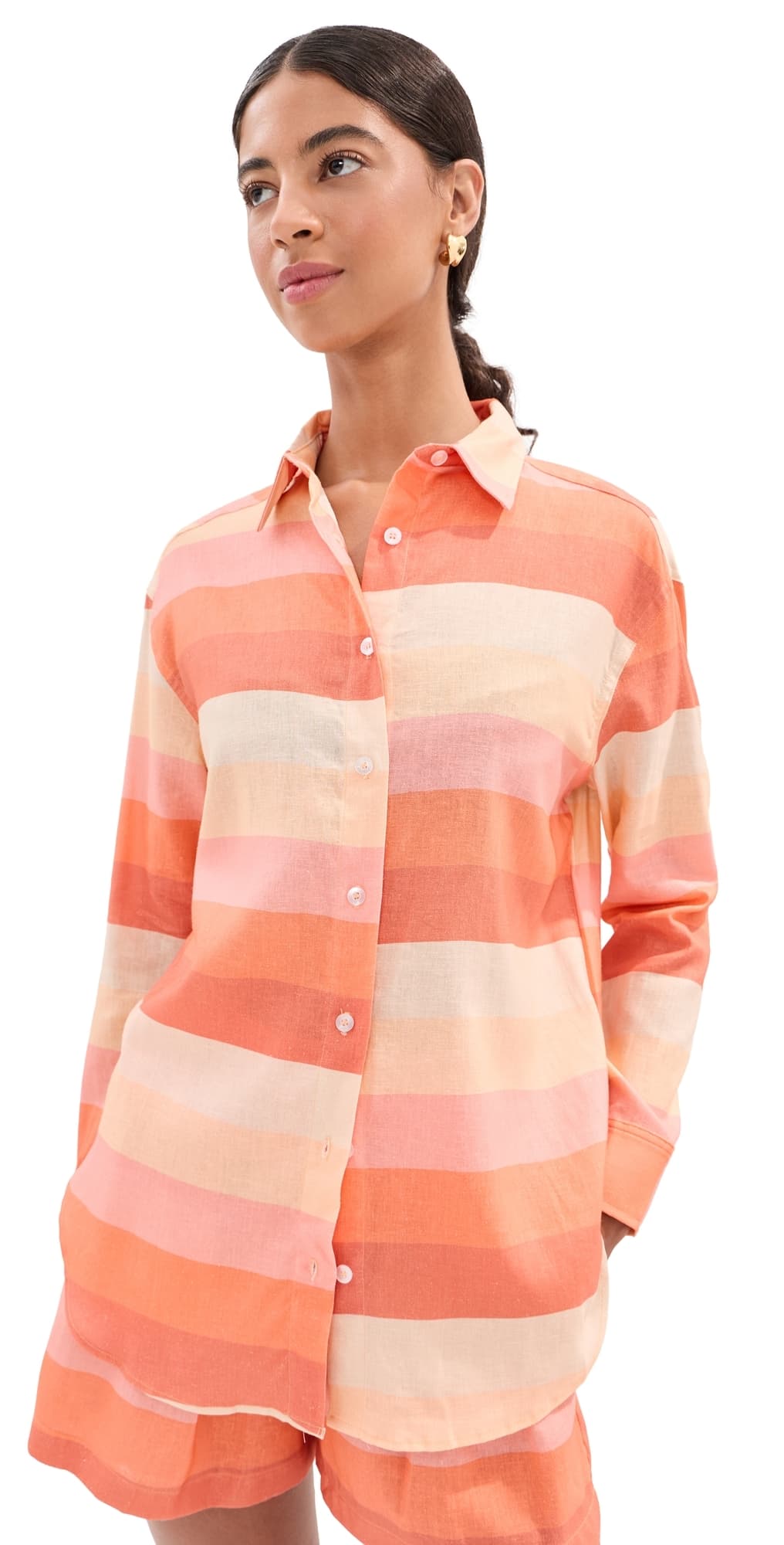 LE BOP Ombre Button Down Shirt Melon Ombre