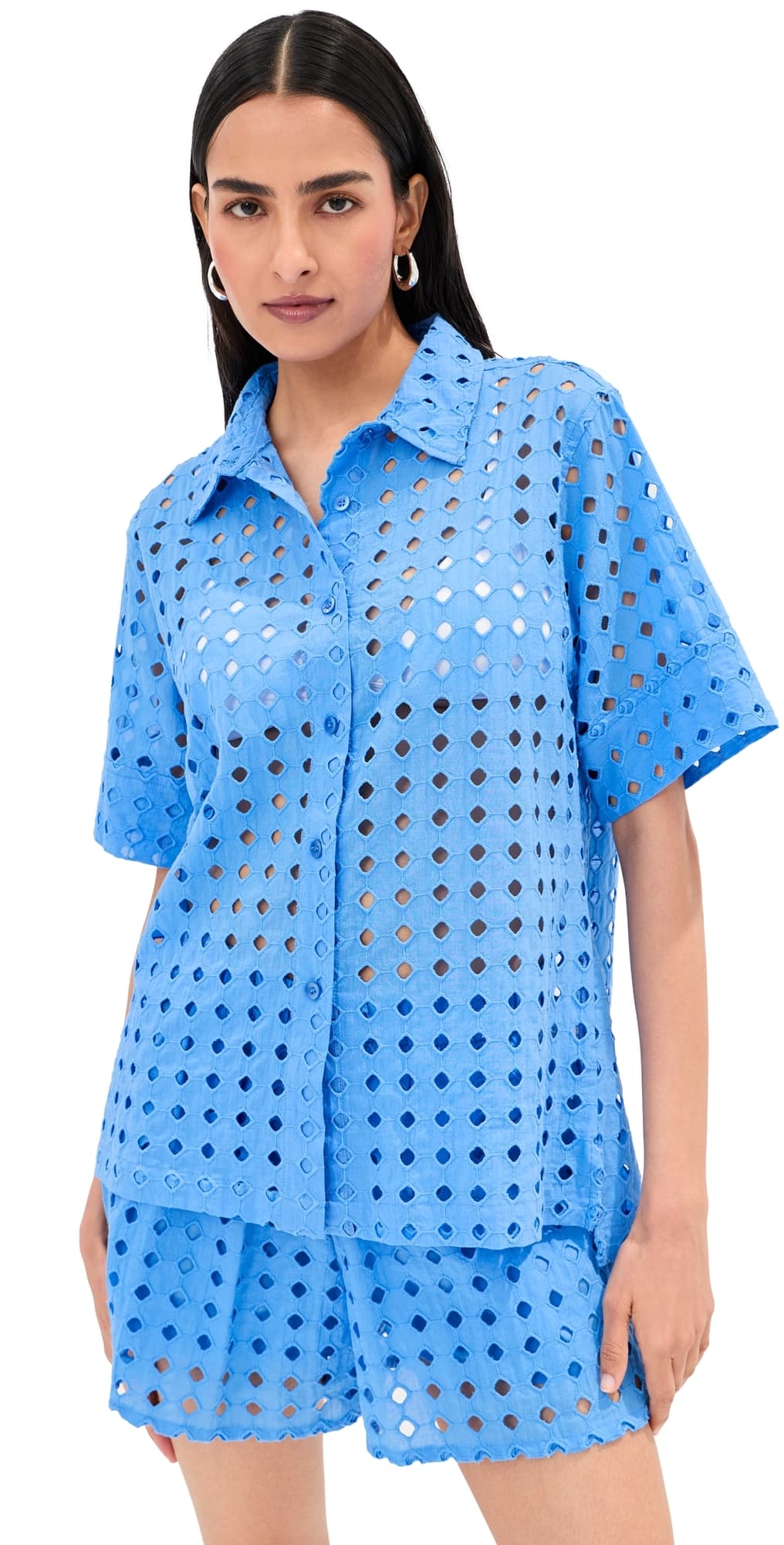 LE BOP Leila Button Down Shirt Marina Blue
