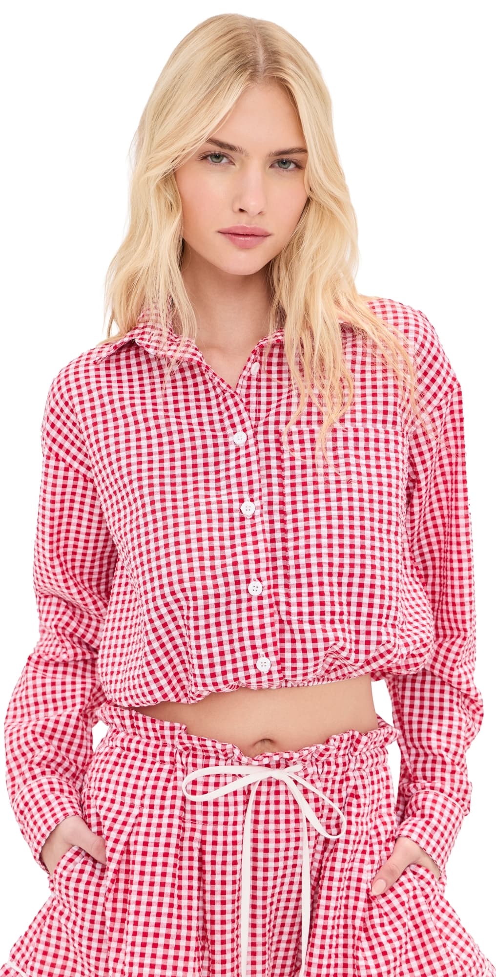LE BOP Wylie Button Down Shirt Red Check