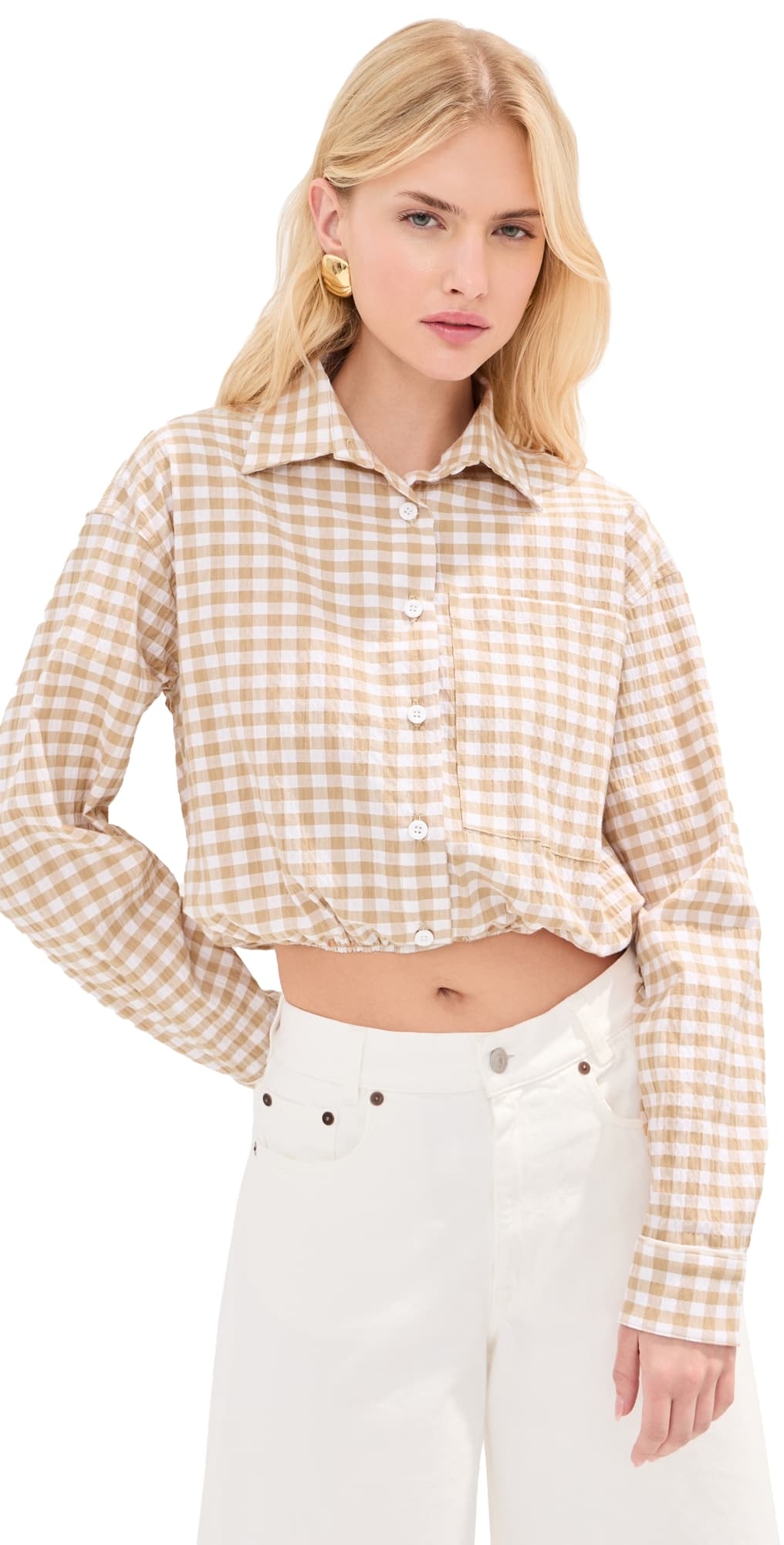 LE BOP Wylie Button Down Shirt Khaki Check