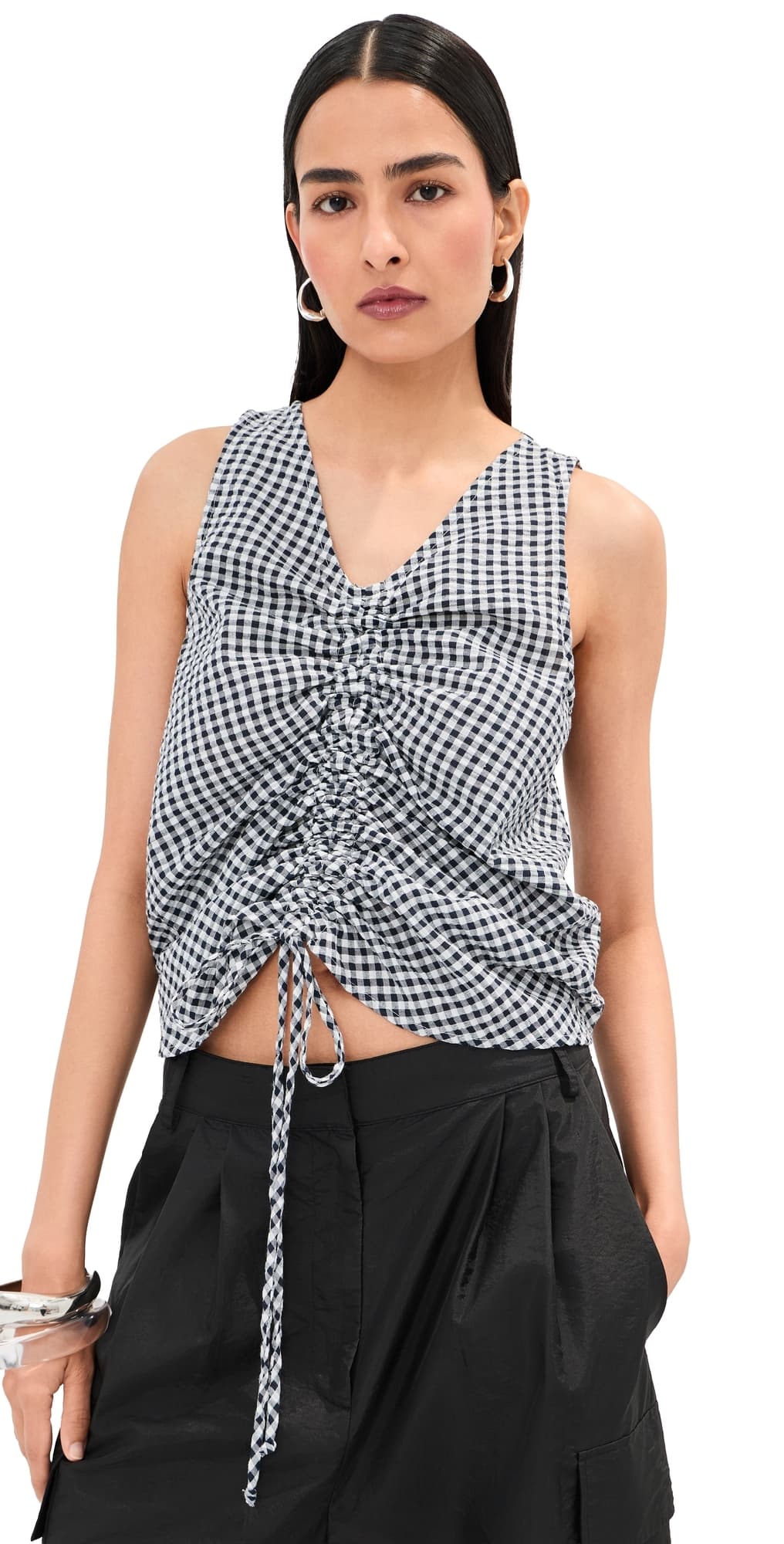 LE BOP Sleeveless Fallon Top Navy Check