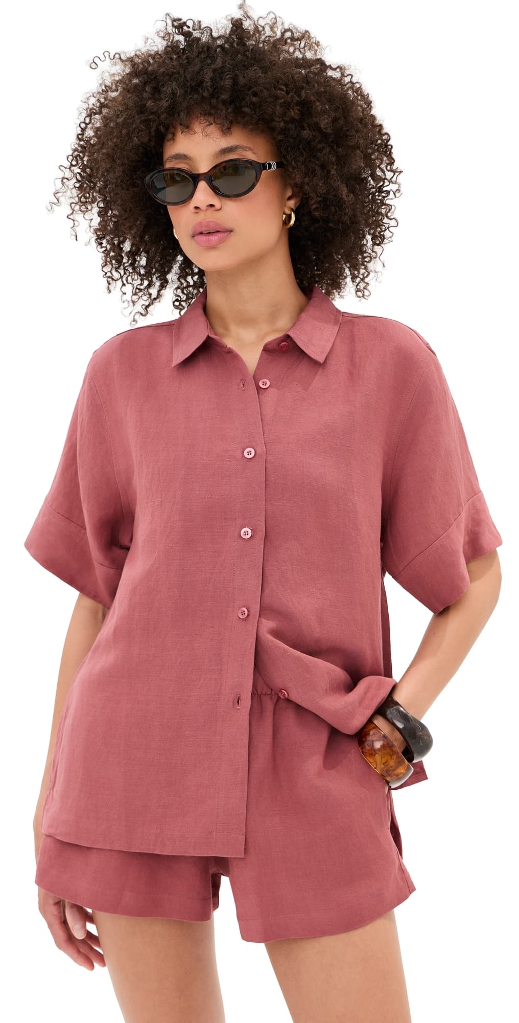 LE BOP Leila Button Down Shirt Marsala