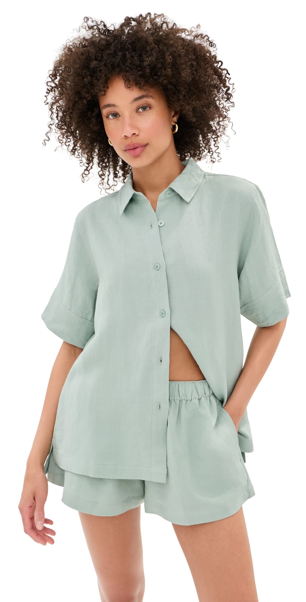 LE BOP Leila Button Down Shirt Frosty Green