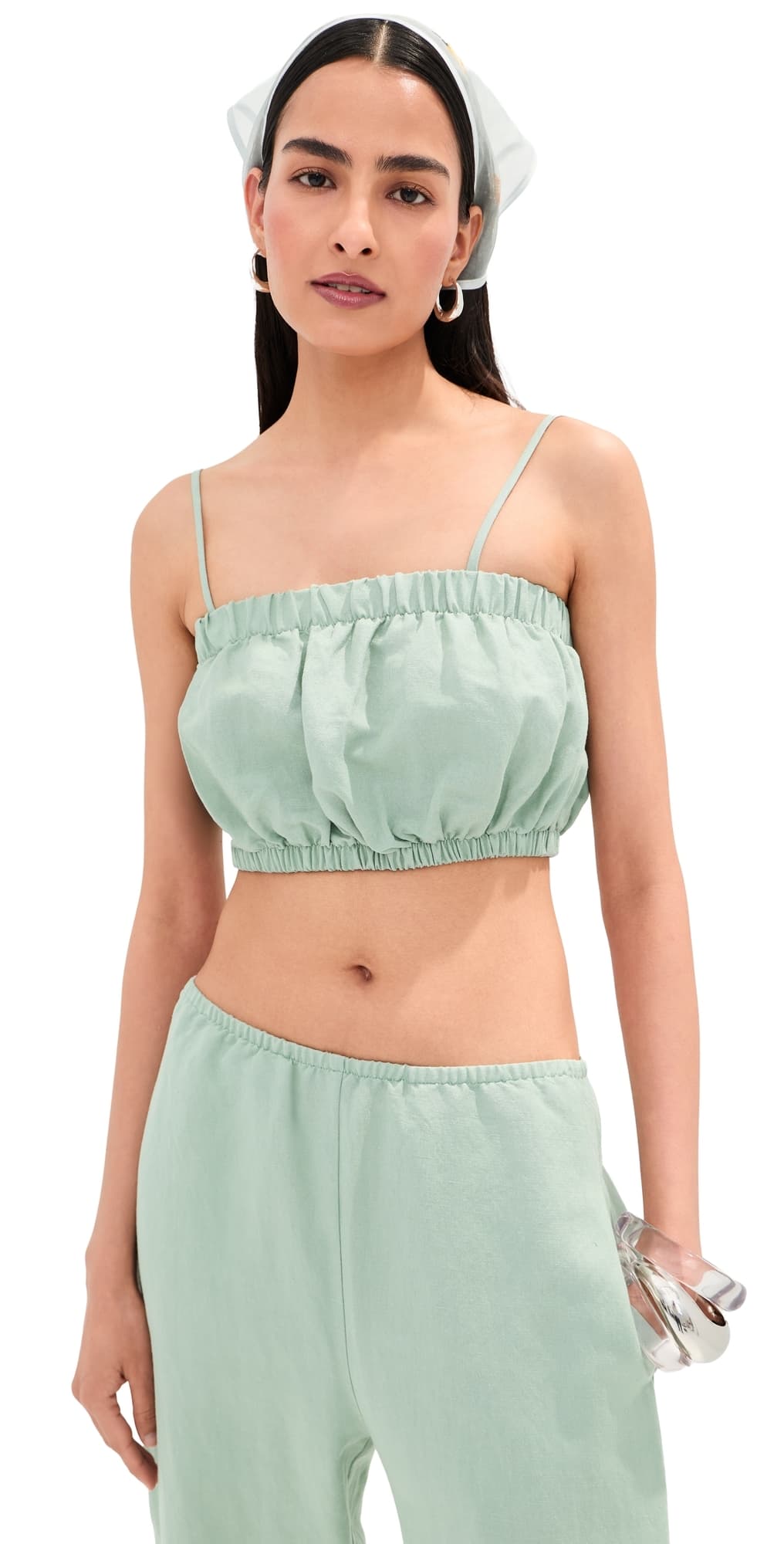LE BOP Camile Linen Cropped Top Frosty Green