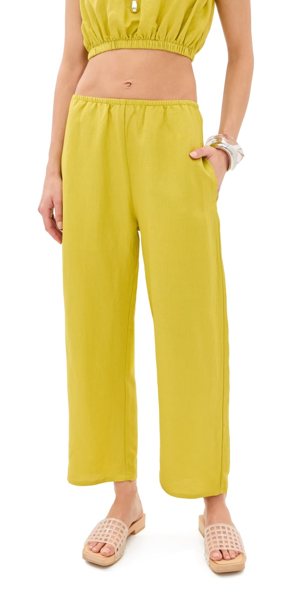 LE BOP Kelsey Cropped Mid Rise Pants Warm Olive
