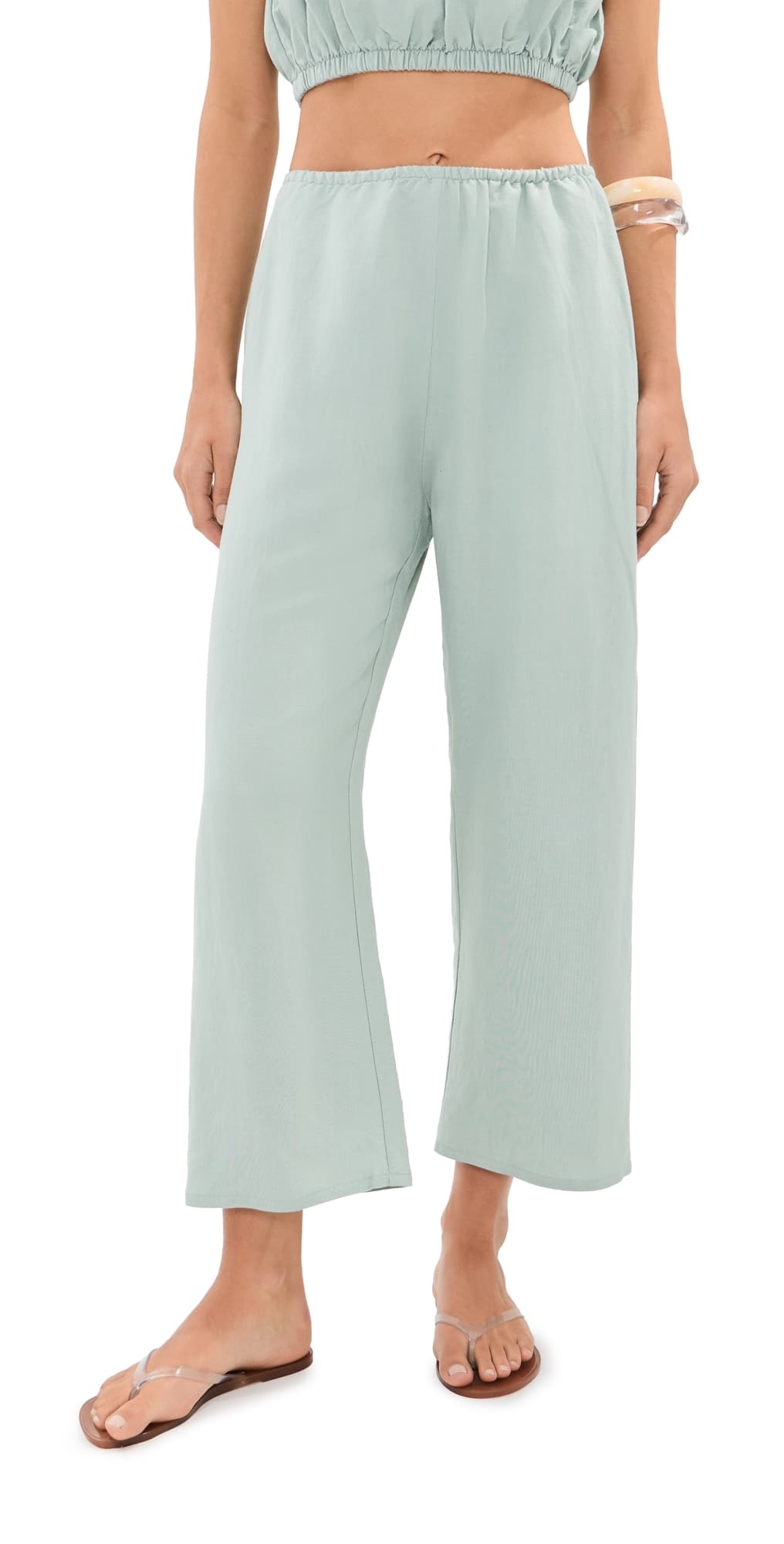 LE BOP Kelsey Cropped Mid Rise Pants Frosty Green