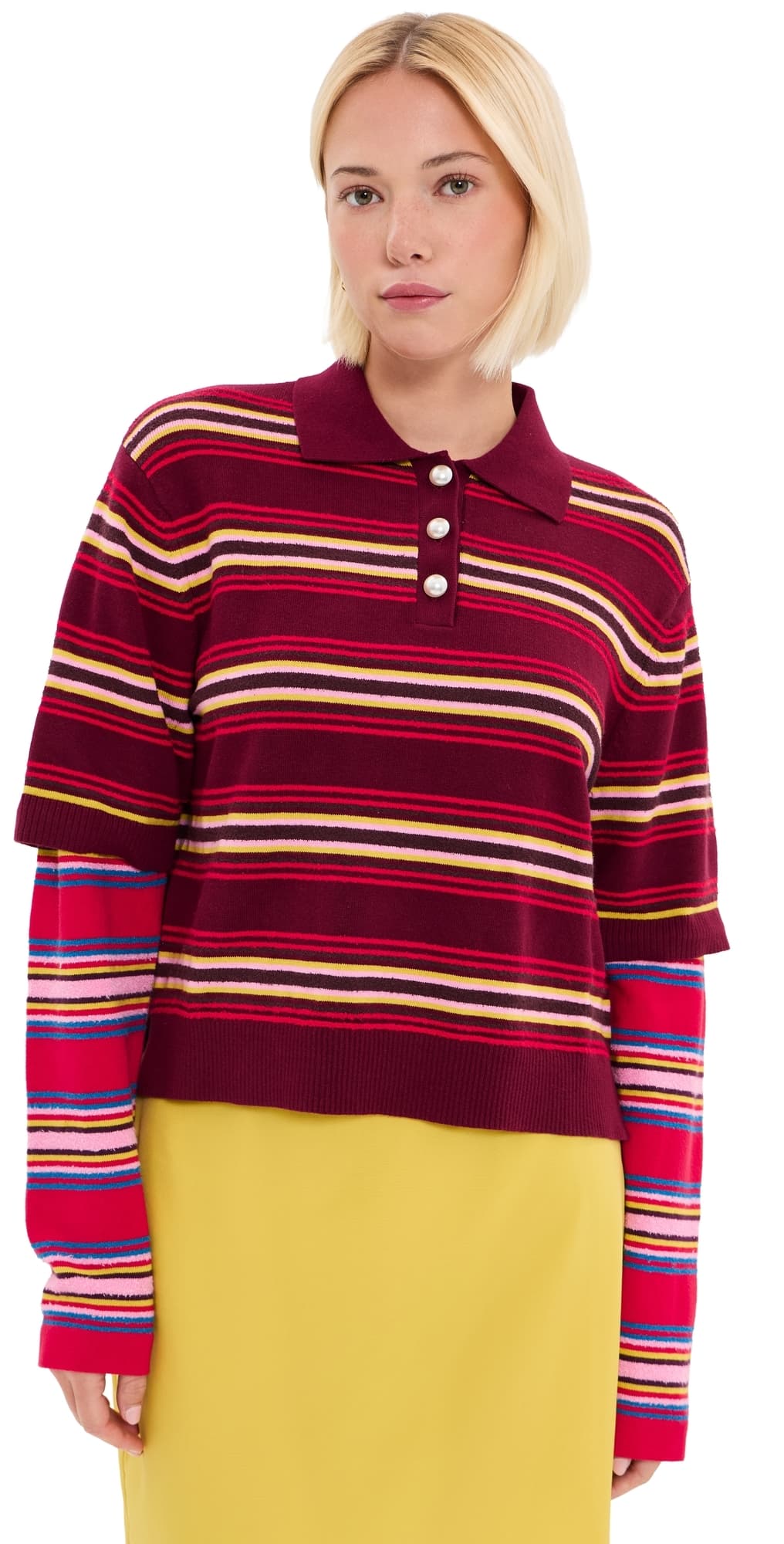 LE BOP Wesley Polo Pullover Burgundy Stripe Multi
