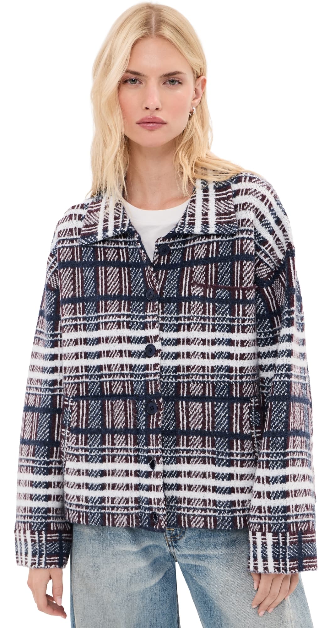 LE BOP Faye Oversized Shacket Navy Plaid