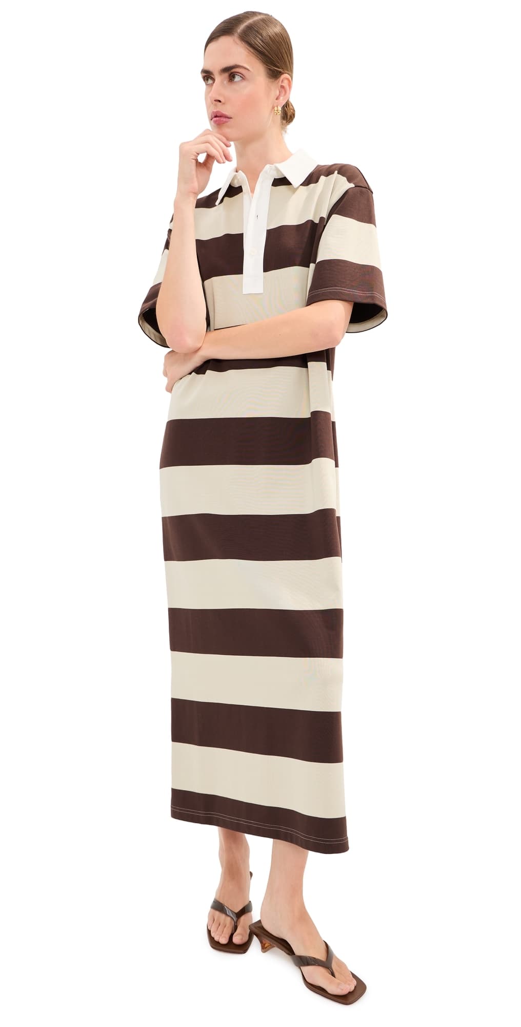 LE BOP Nell Oversized Polo Maxi Dress Chocolate/Beige
