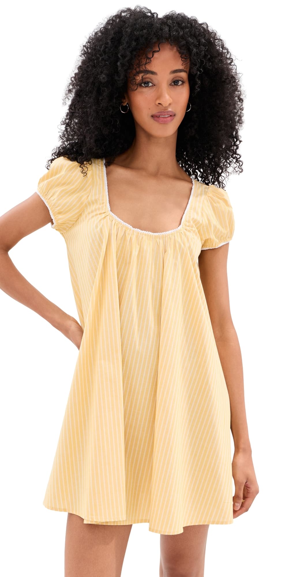 LE BOP Babydoll Mini Dress Lime/White Stripe