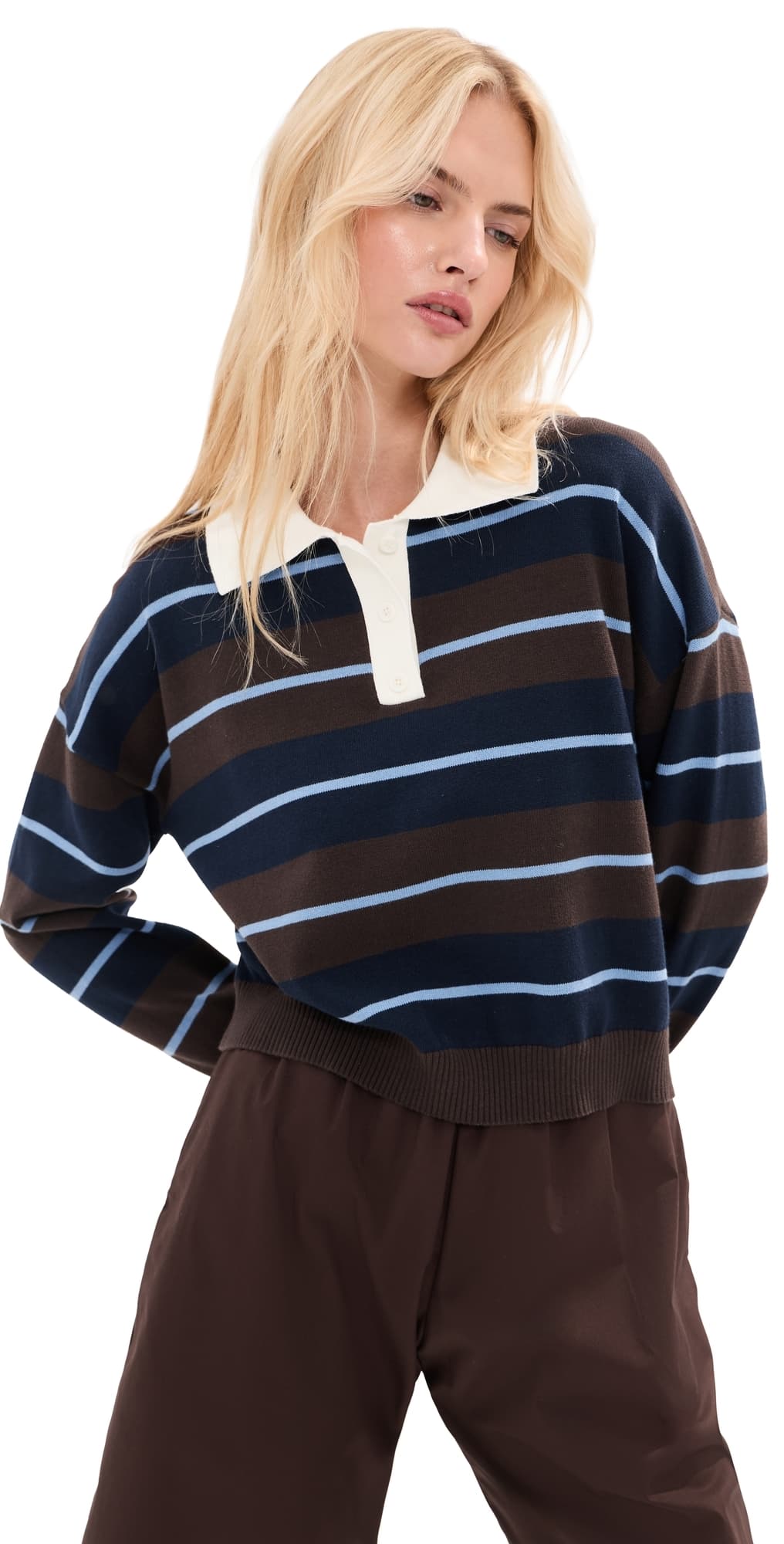 LE BOP Zadie Cropped Polo Chocolate Stripe