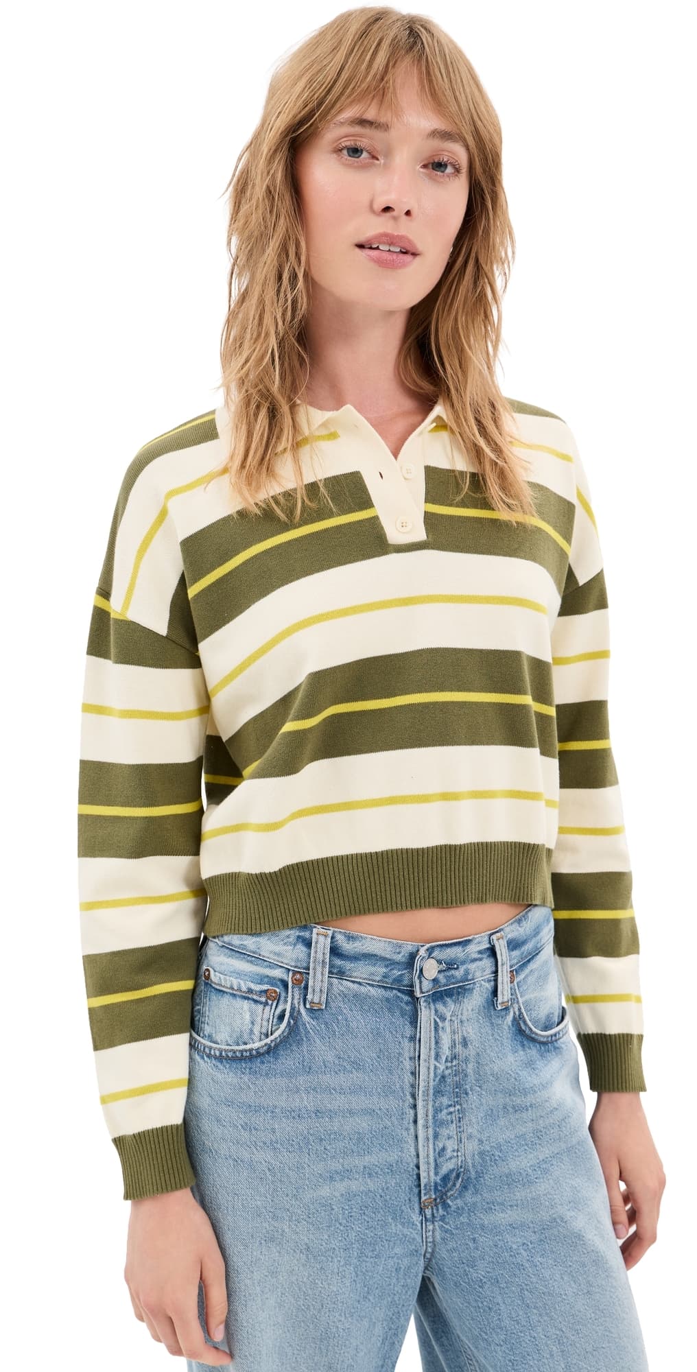 LE BOP Zadie Cropped Polo Dark Olive Stripe