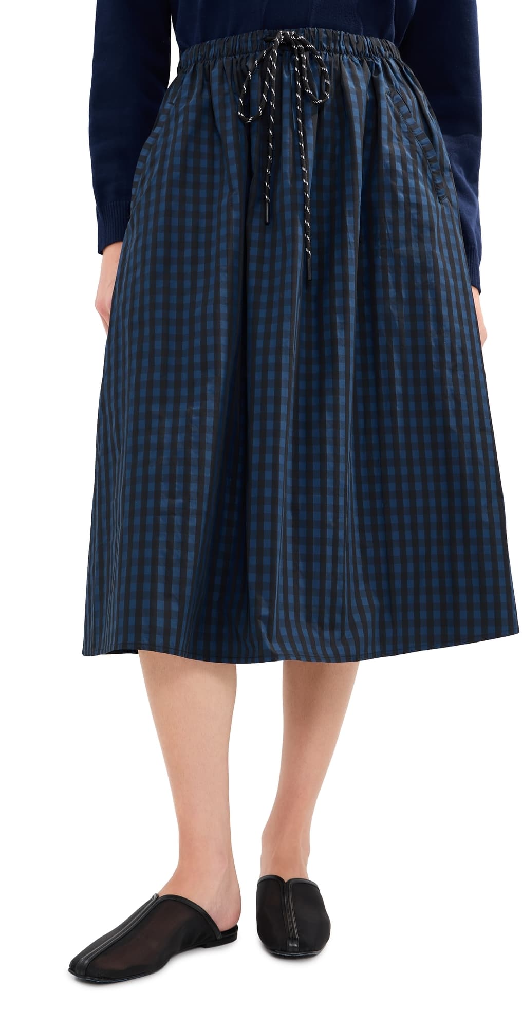 LE BOP Arlen Midi Skirt Black/Blue Gingham