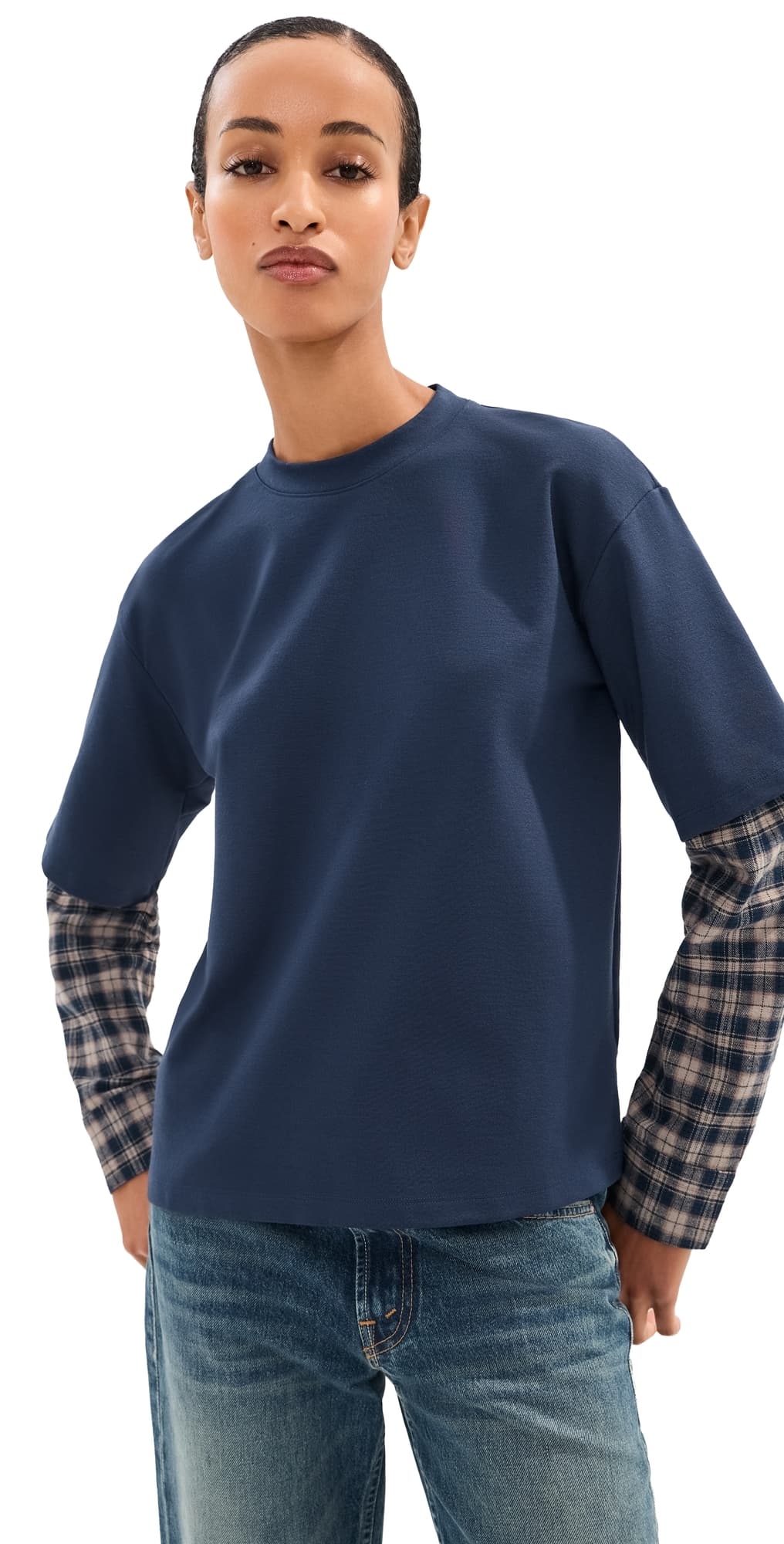 LE BOP Phoenix Double Layer Shirt Navy/Heather Grey Plaid