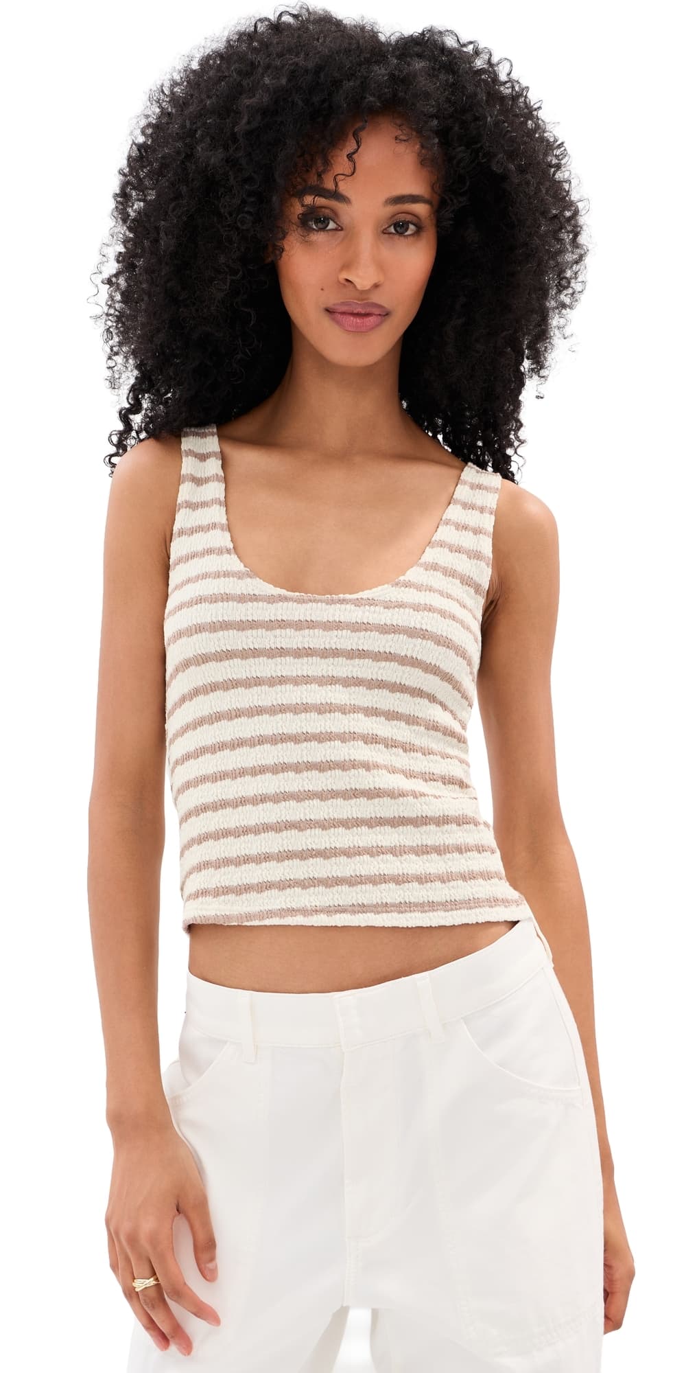 LE BOP Louise Cropped Stripe Tank Top Taupe/White