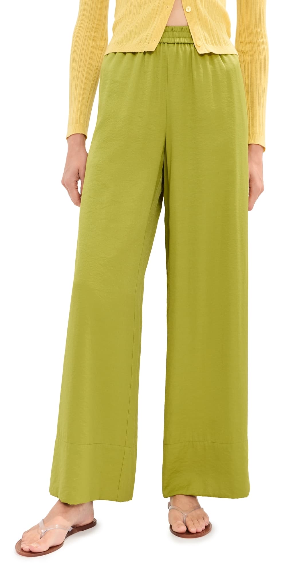 LE BOP Arden Satin Wide Leg Pants Moss