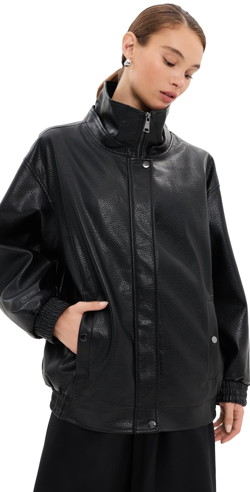 LE BOP Pebble Faux Leather Bomber Black