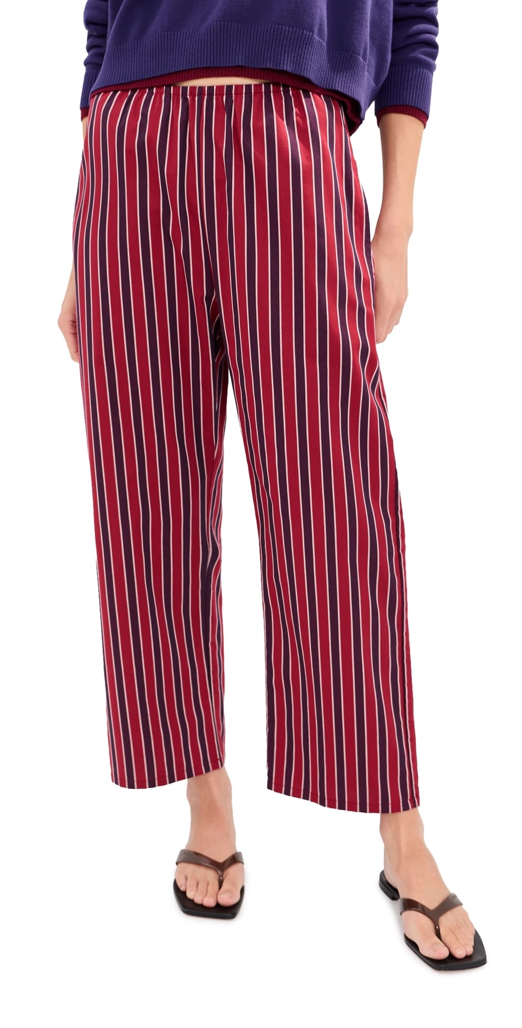 LE BOP Kelsey Cropped Mid Rise Pants Red/Navy Stripe