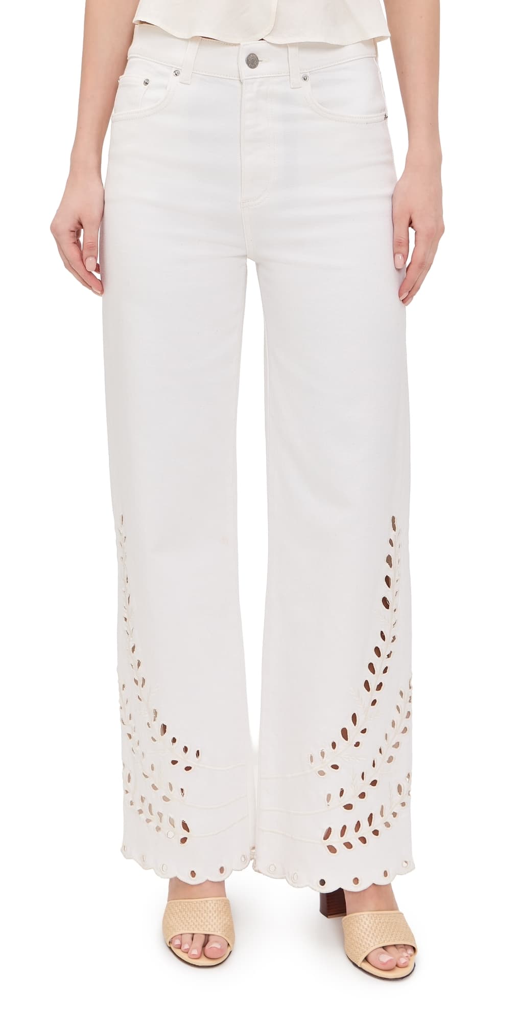 LE JEAN Eyelet Column Jeans White