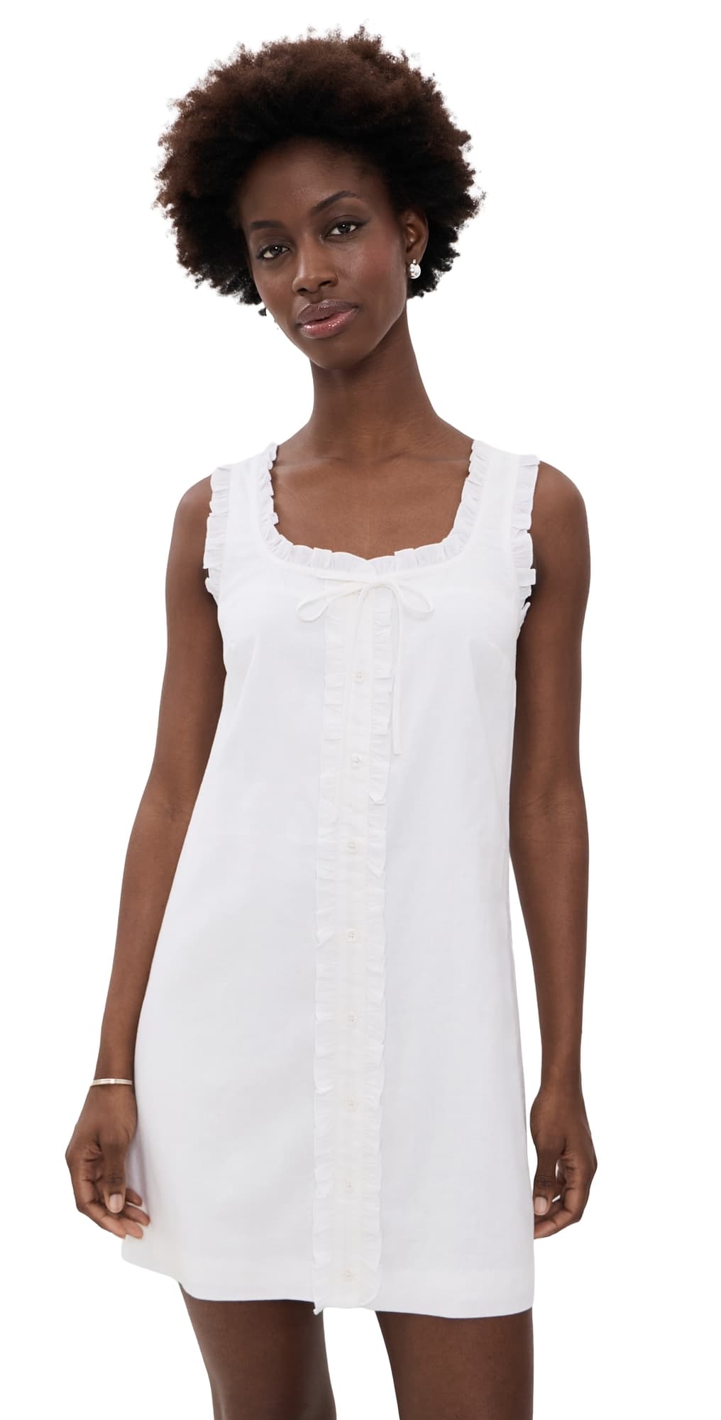 LE JEAN Linen Ruffle Dress White