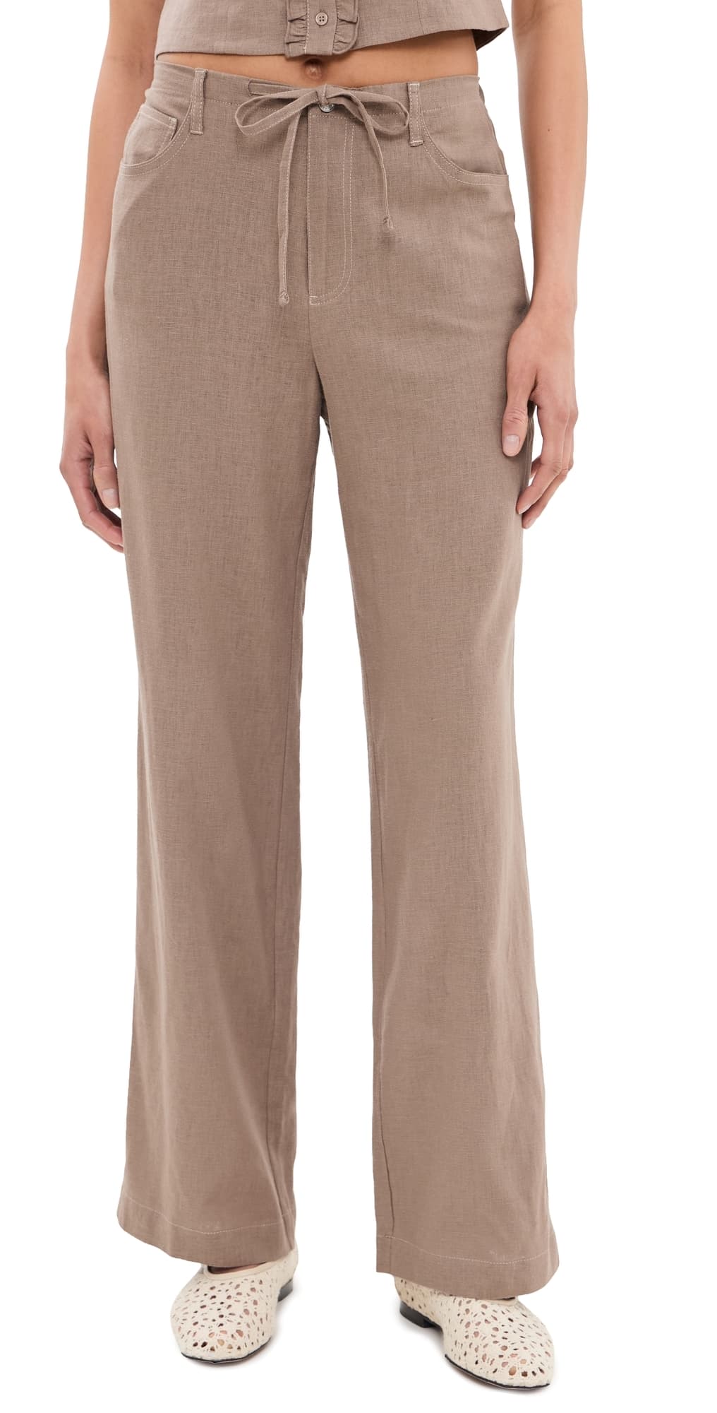 LE JEAN Simone Linen Drawstring Pants Driftwood