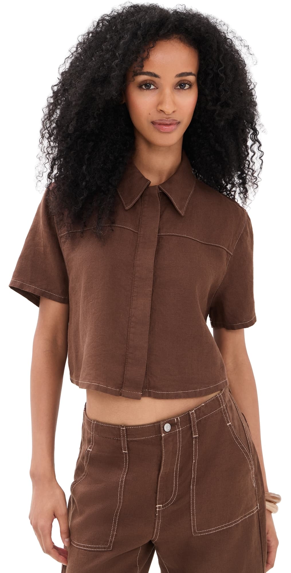 LE JEAN Linen Short Sleeve Swing Shirt Cocoa