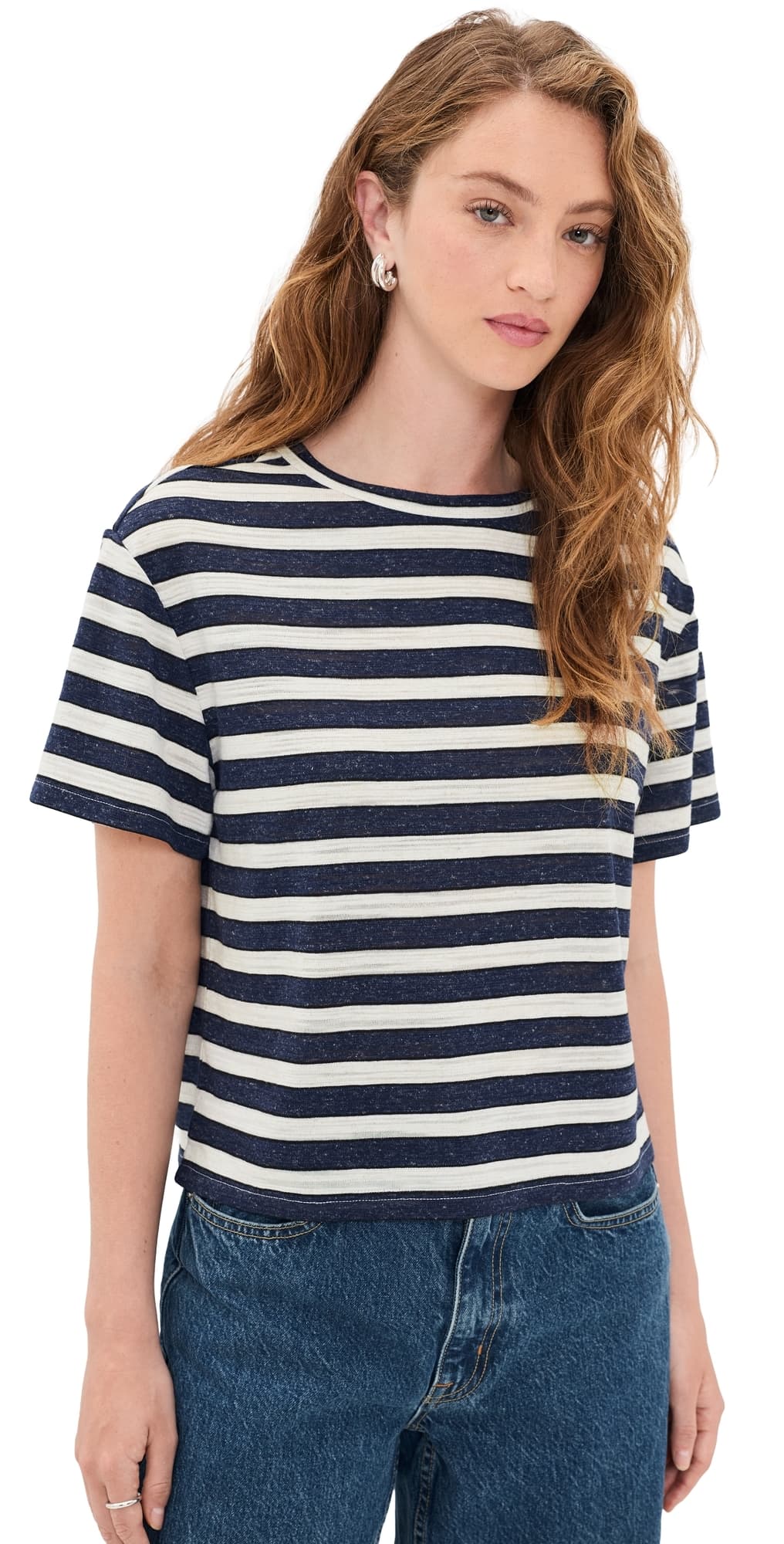 LE JEAN Linen Poppy Tee Navy/Cream Stripe