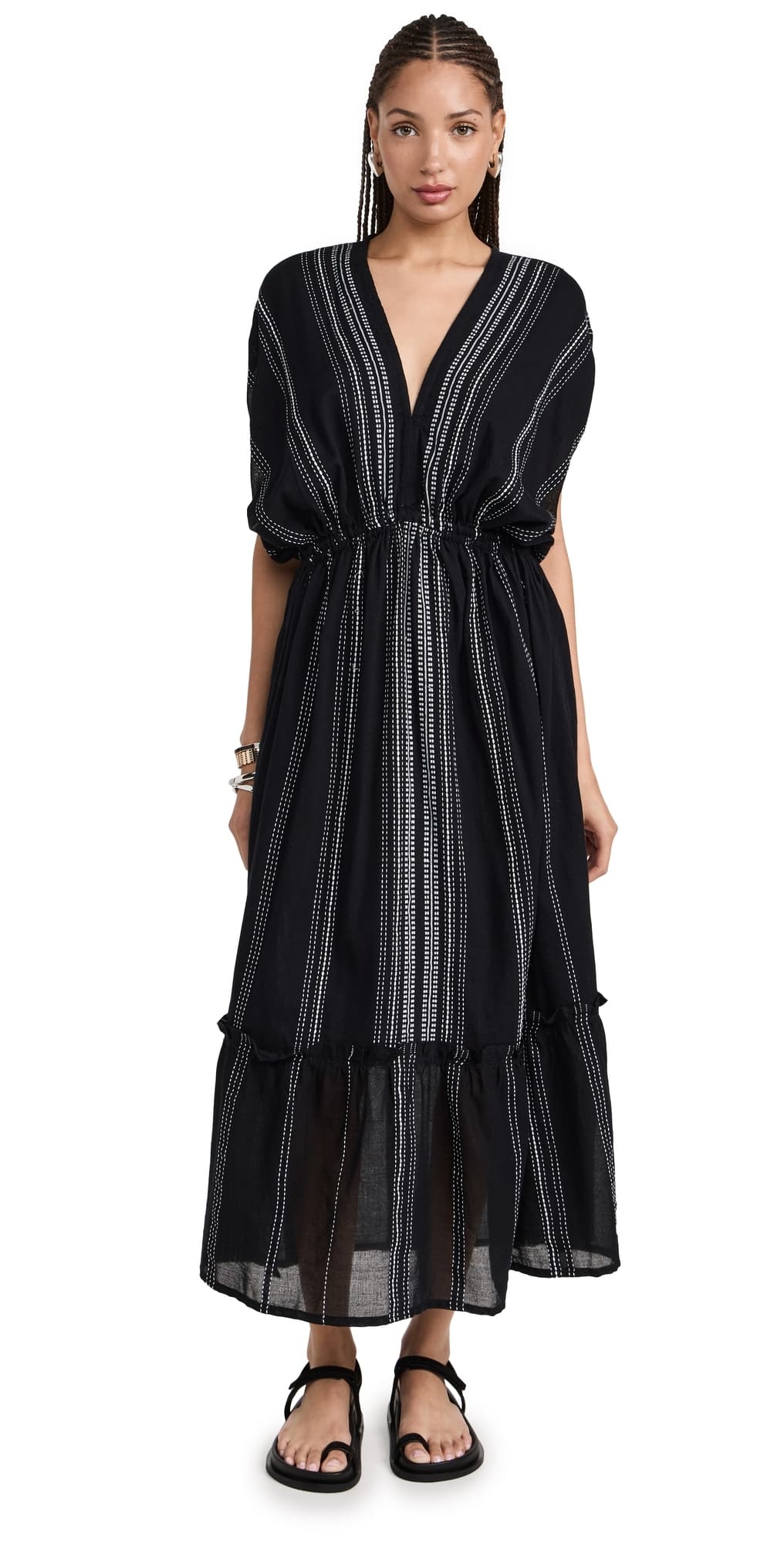lemlem Leliti Plunge Neck Dress Black