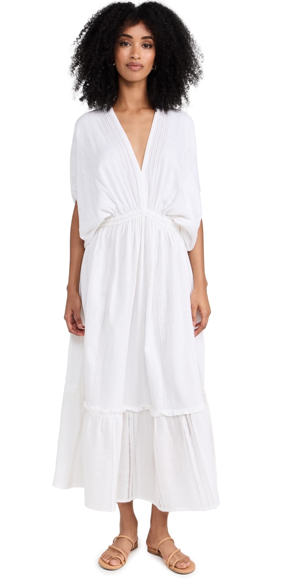 lemlem Abira Plunge Neck Dress White