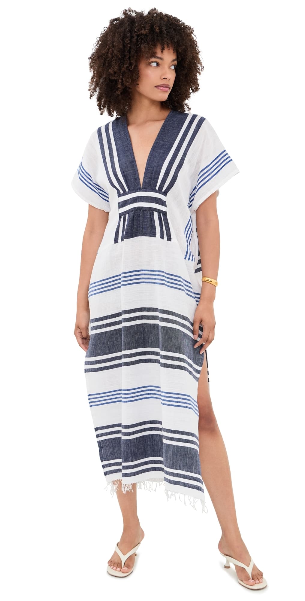 lemlem Gasira V Neck Coverup Caftan Marina Blue