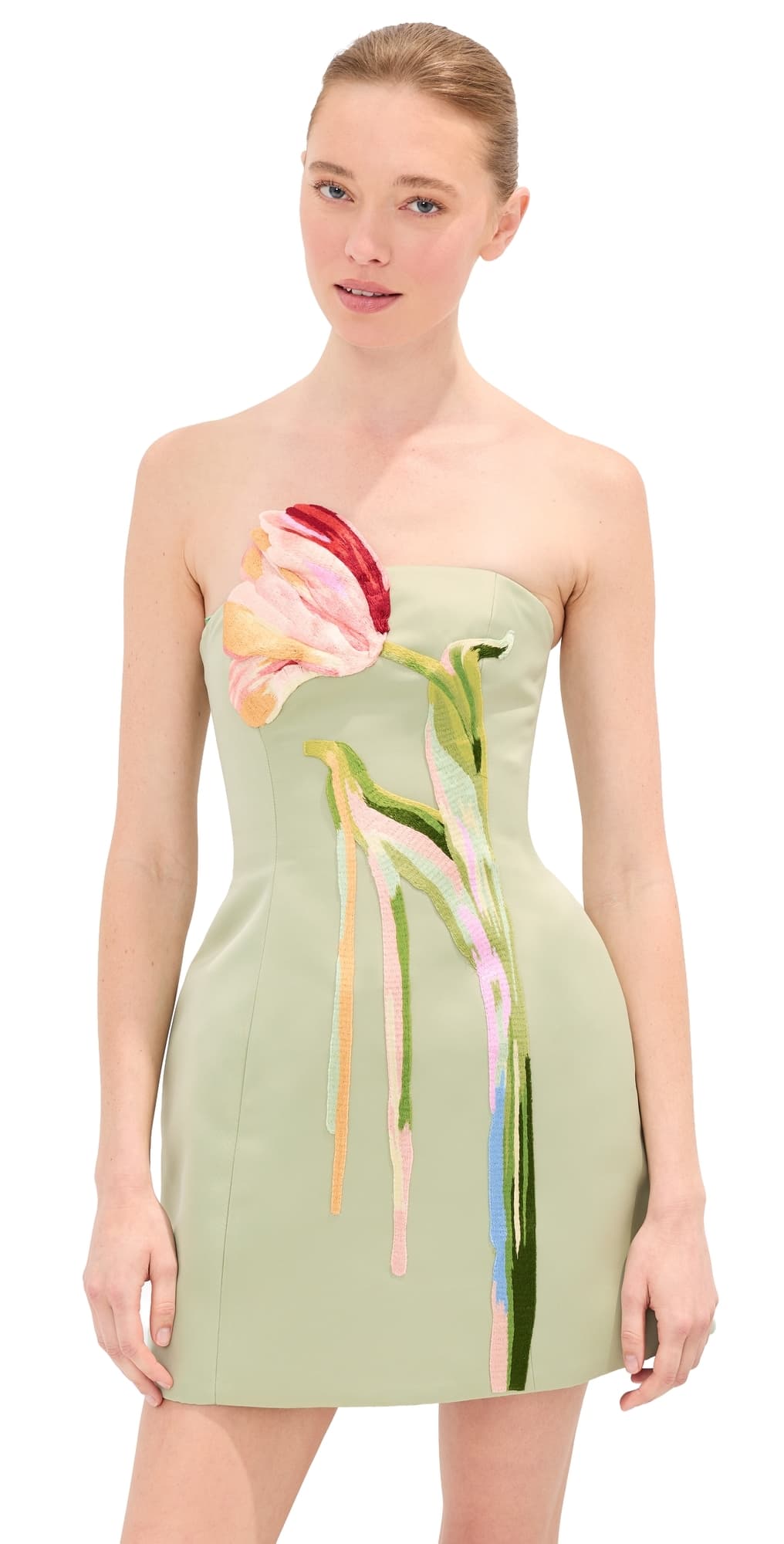 Leo Lin Roselle Bustier Mini Dress Tulip Print in Green