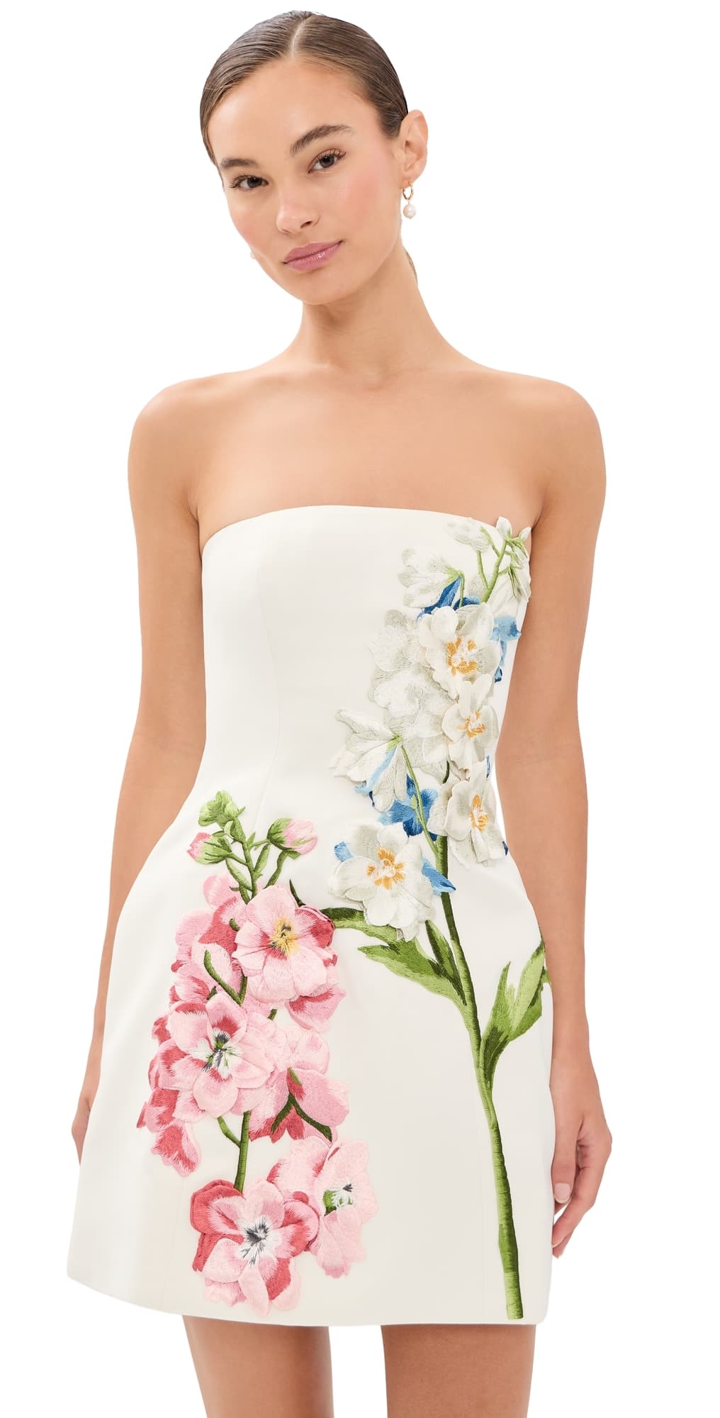 Leo Lin Roselle Embroidered Bustier Mini Dress Snapdragon Print in Snow