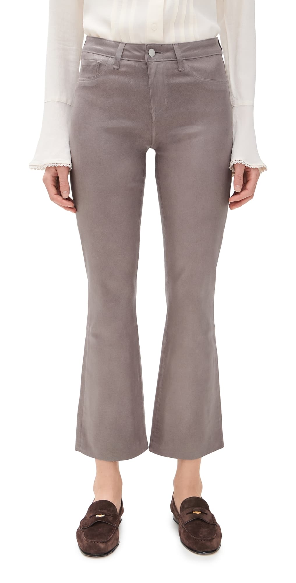 L'AGENCE Kendra Crop Flare Jeans Driftwood Coated