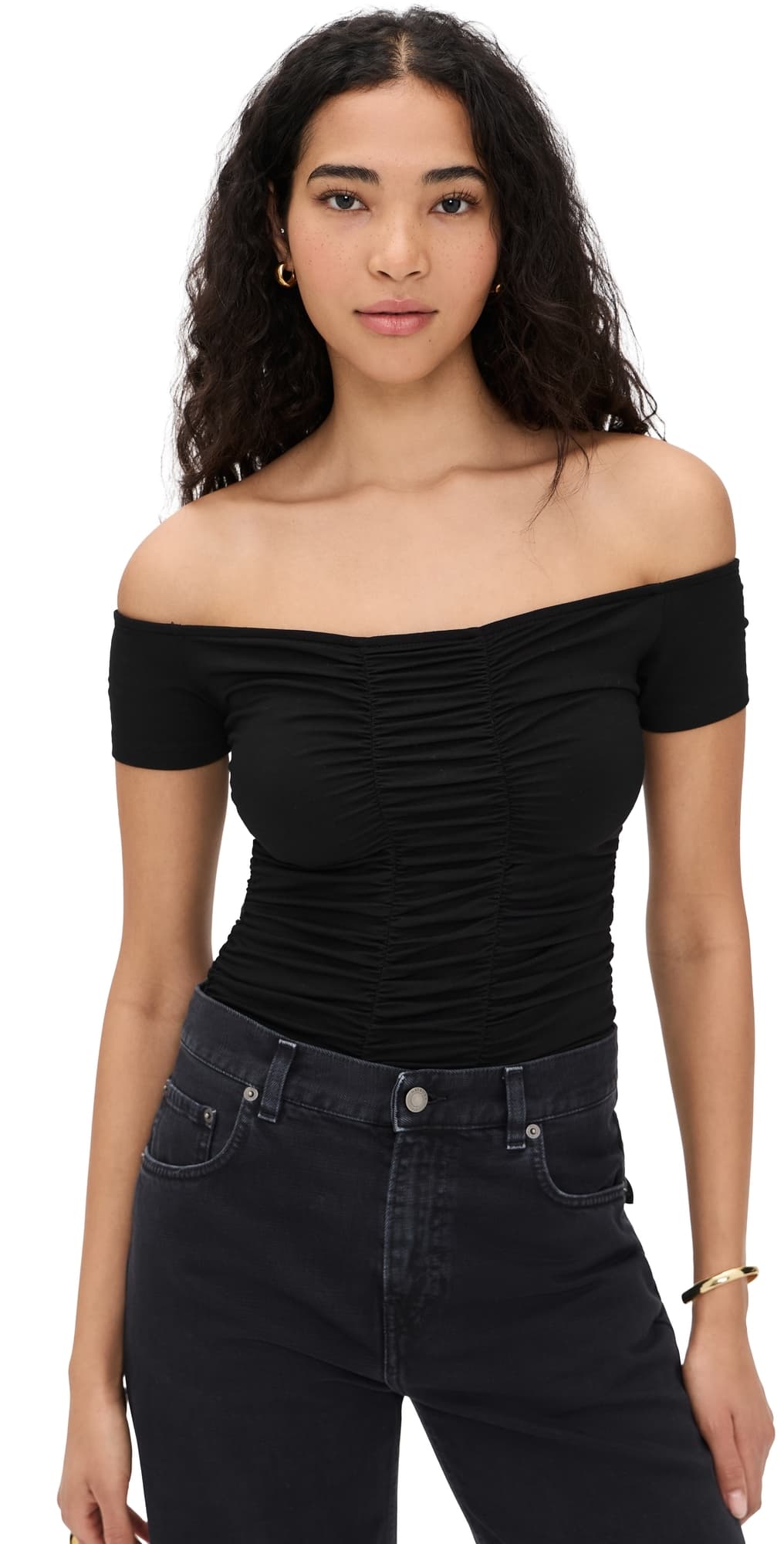 L'AGENCE Baliegh Off Shoulder Ruched Bodysuit Black