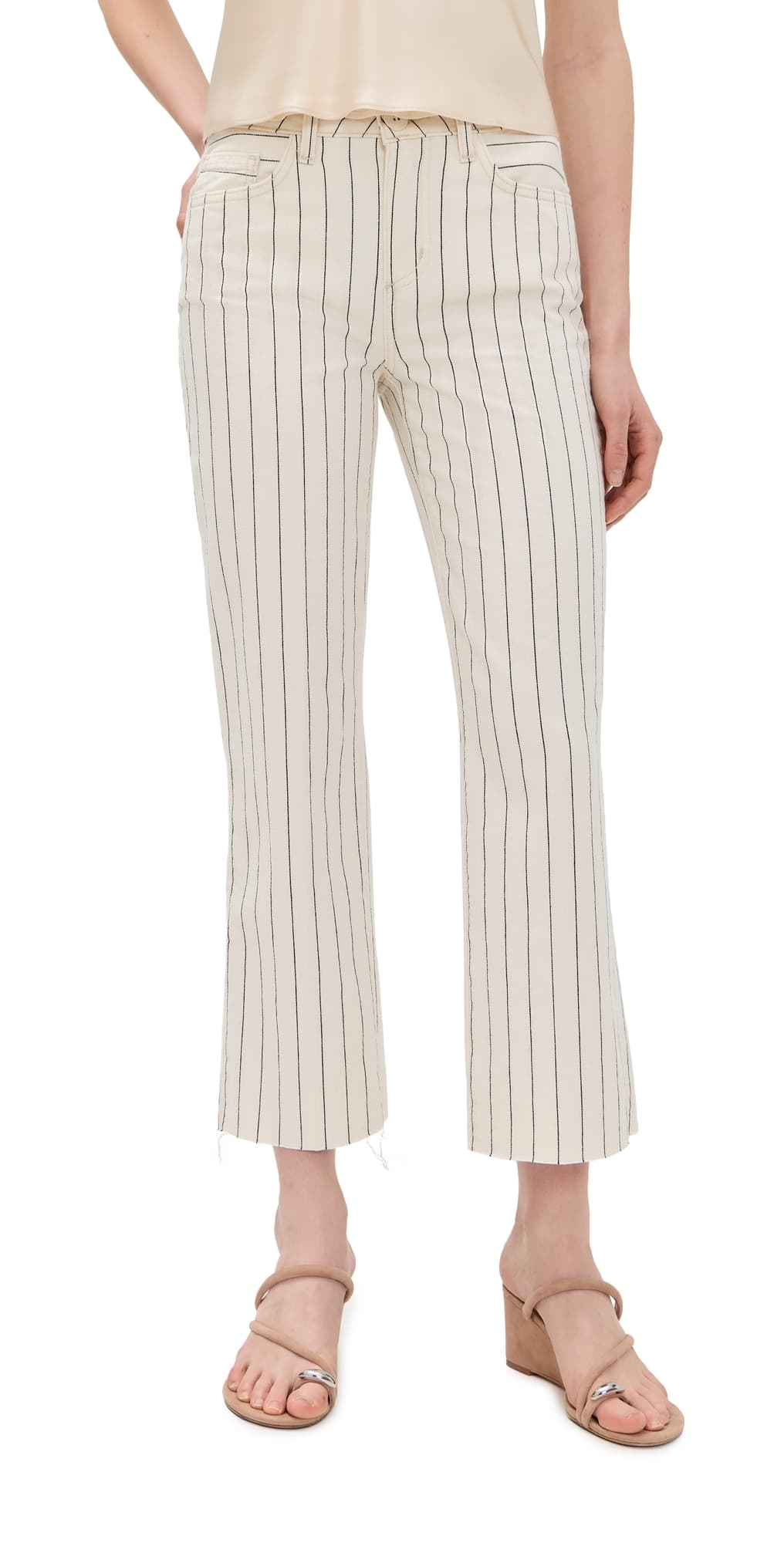L'AGENCE Wanda Crop Wide Leg Jeans Ecru/Navy Stripe