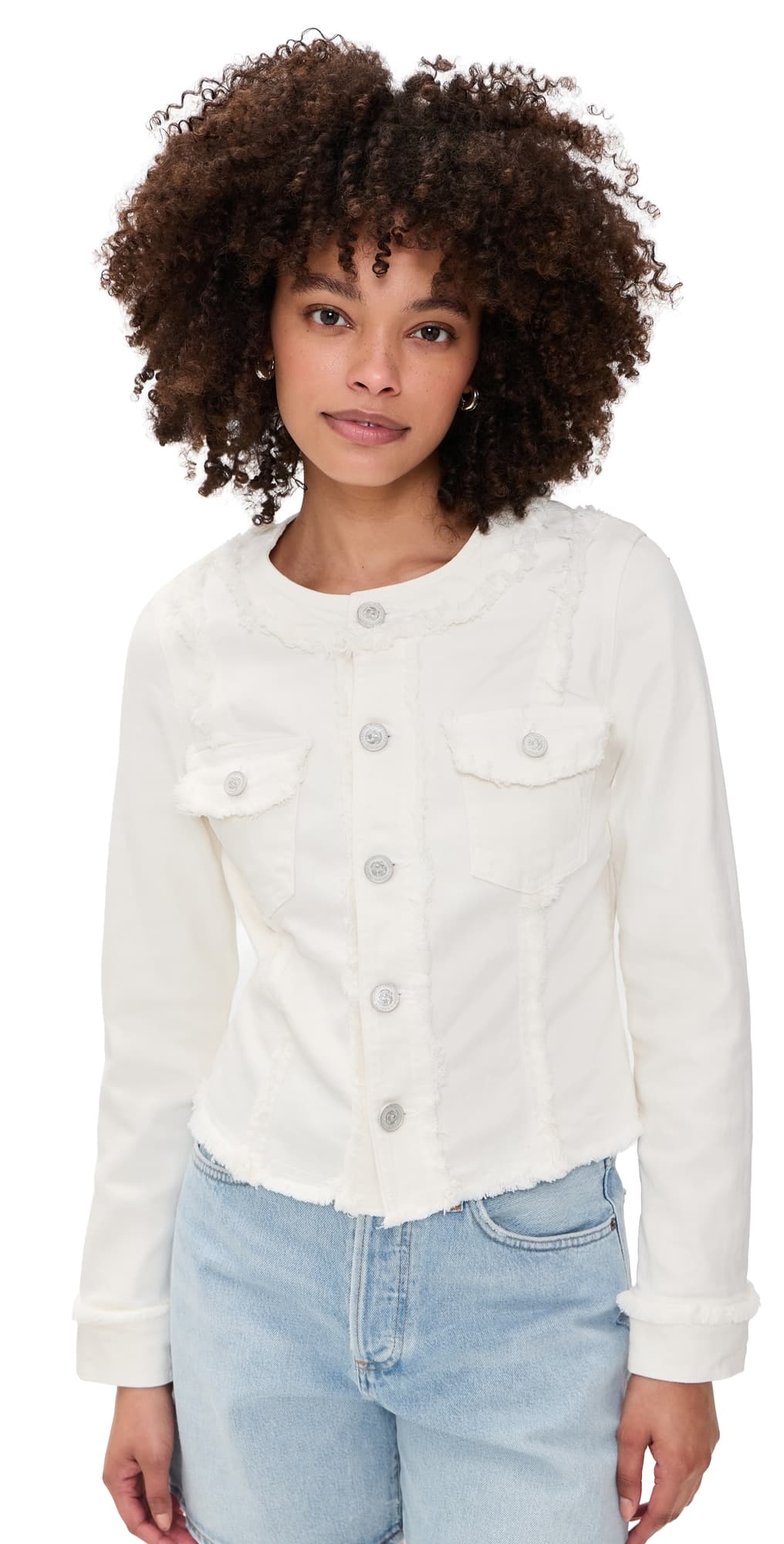 L'AGENCE Yarin Collarless Fray Jacket Light Ecru