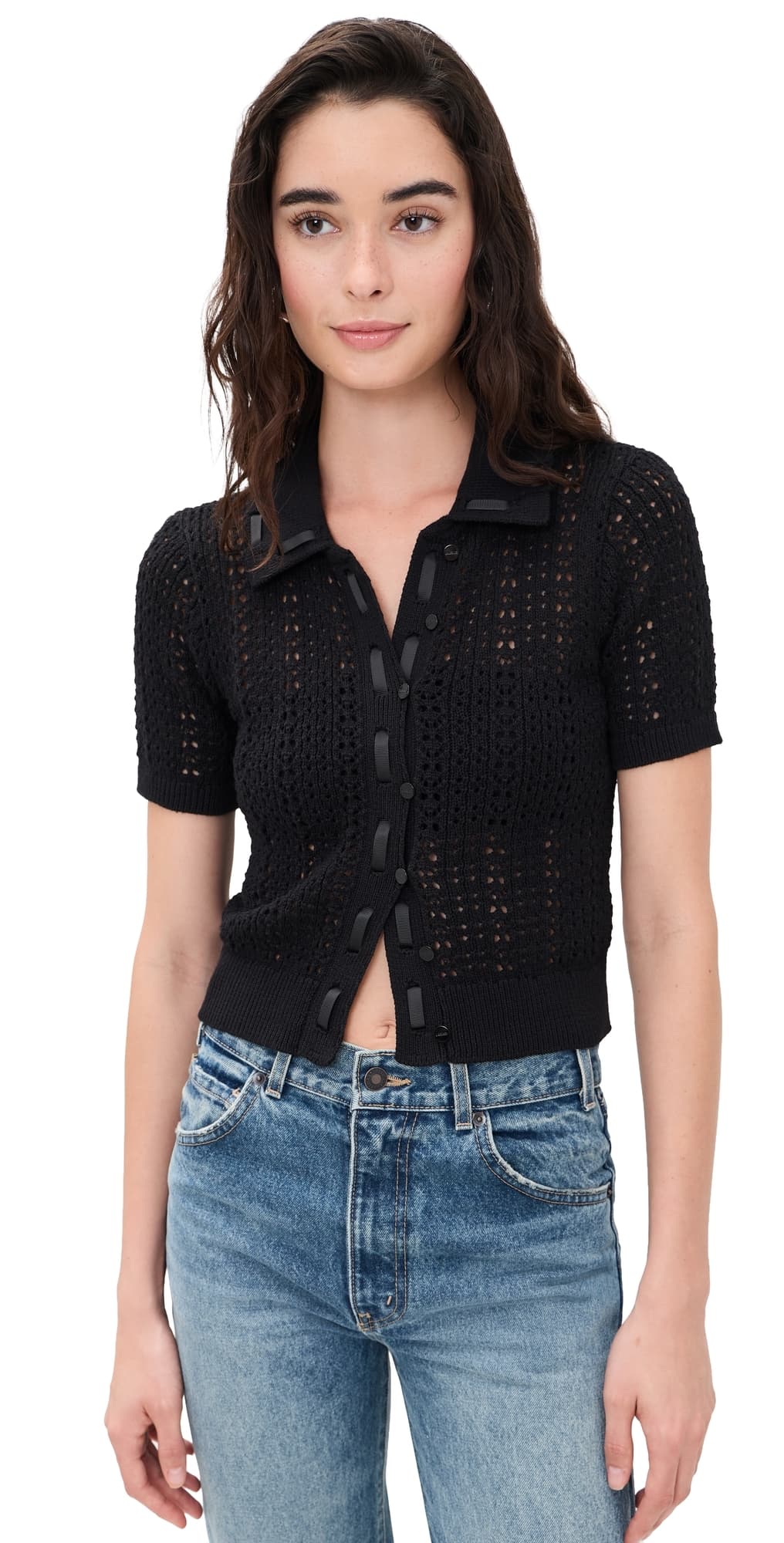 L'AGENCE Ninette Pointelle Cardigan Black/Black