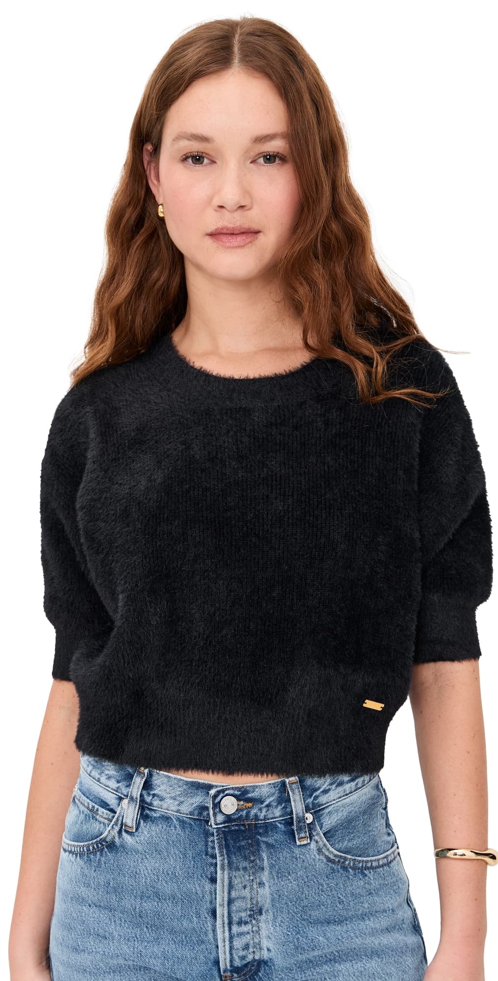 L'AGENCE Guinevere Short Sleeve Crop Crew Black
