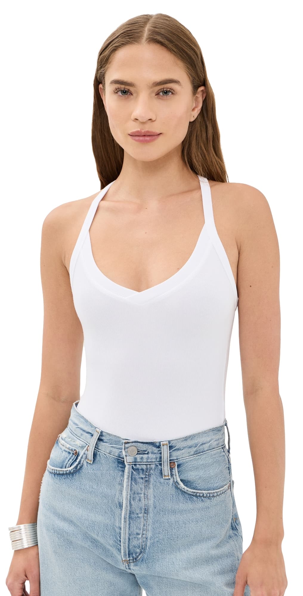 L'AGENCE Wrenna Racerback Thong Bodysuit White
