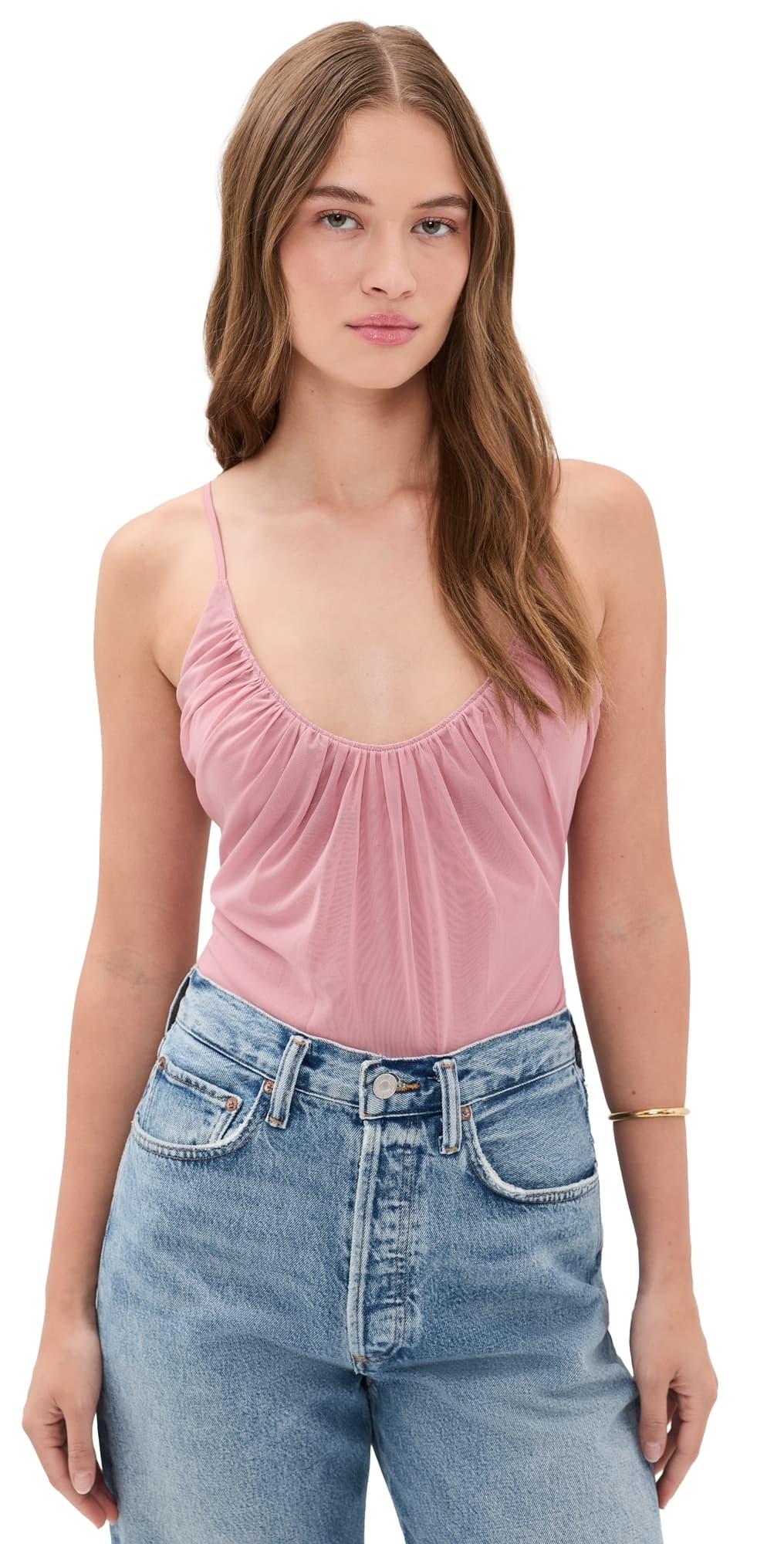 L'AGENCE Gelina Ruched Thong Bodysuit Lilas