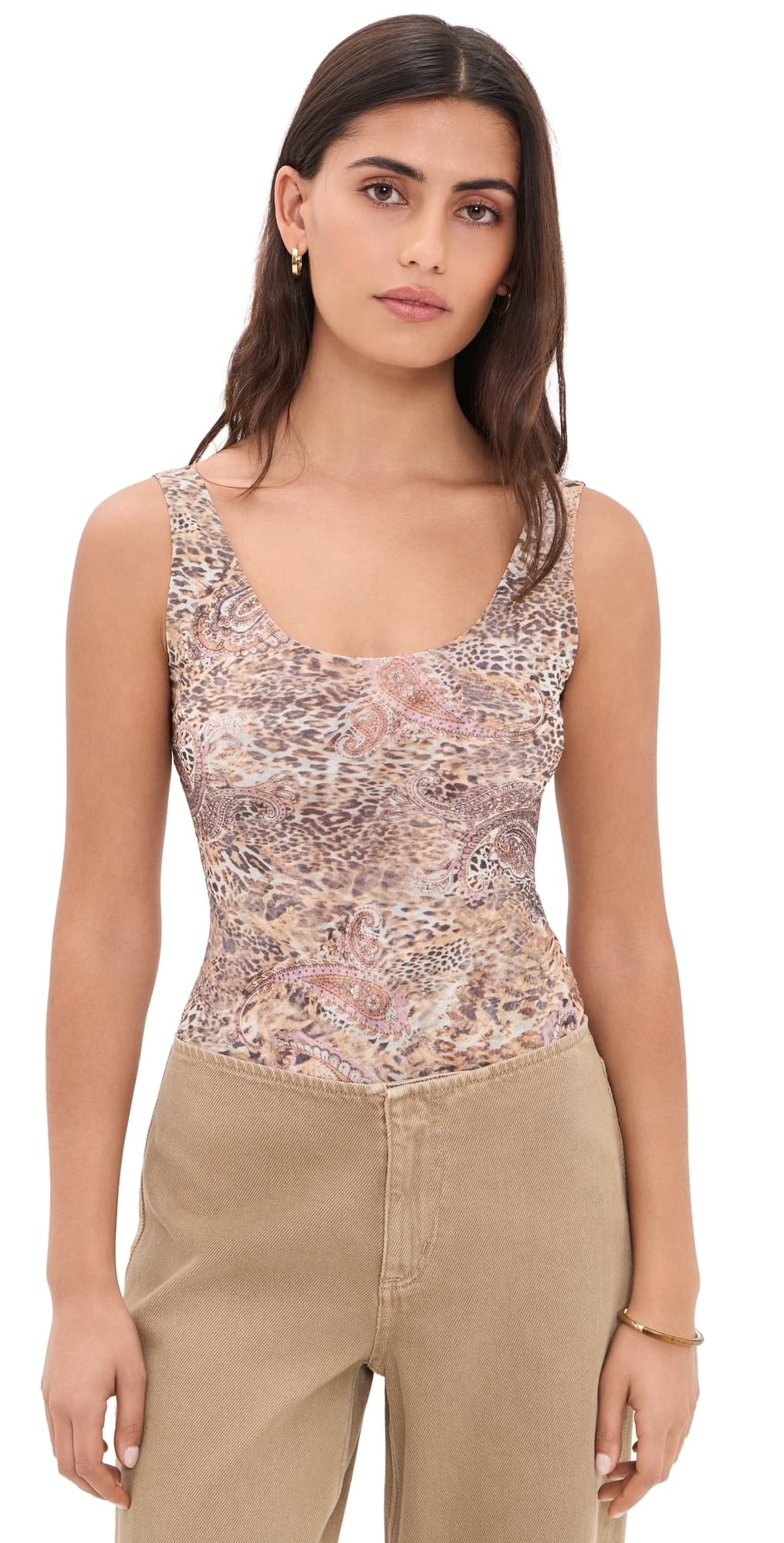 L'AGENCE Kalea Tank Thong Bodysuit Tan/Valencia Leopard
