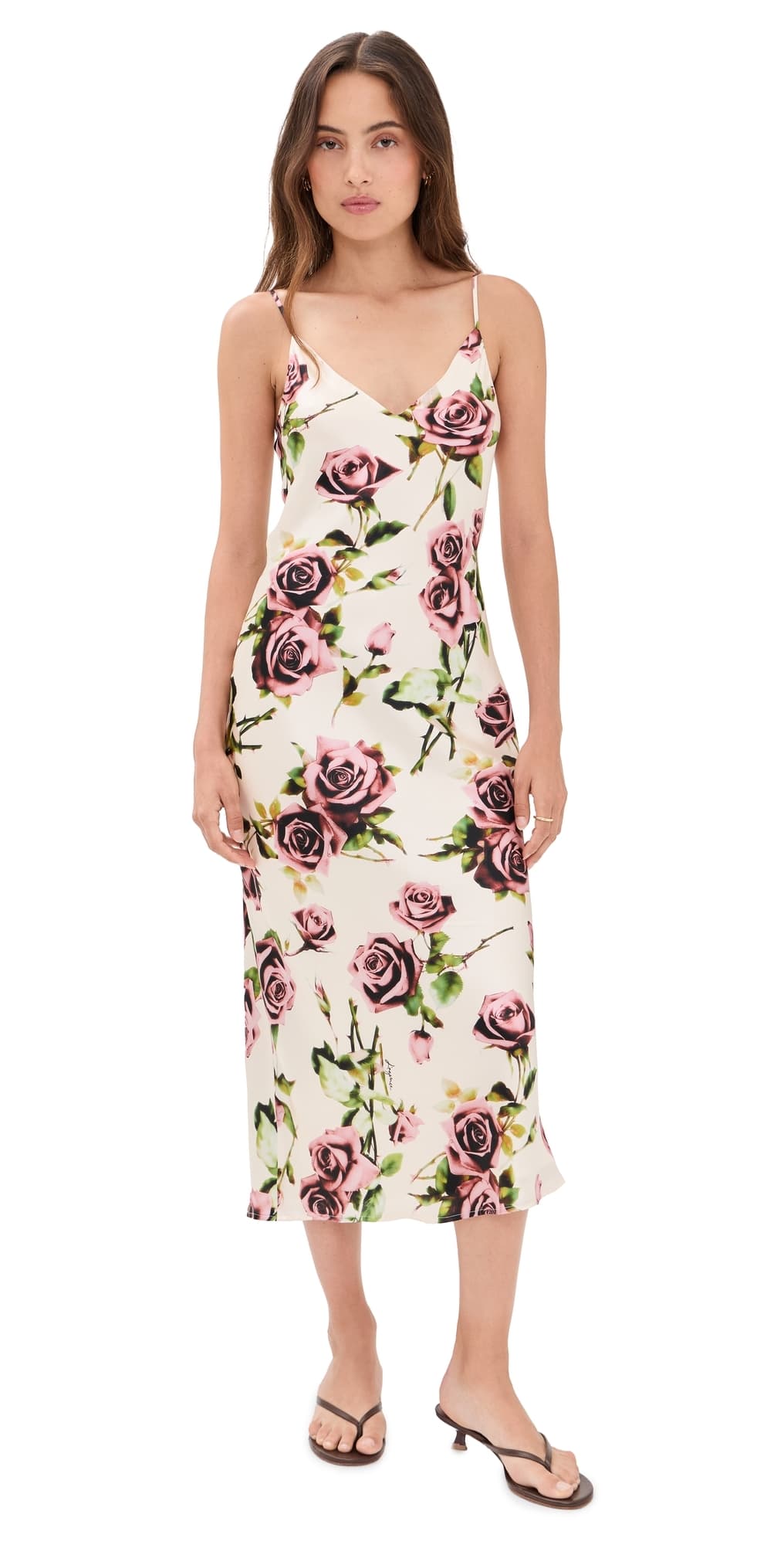 L'AGENCE Seridie Silk Slip Dress Ecru/Romantic Rose